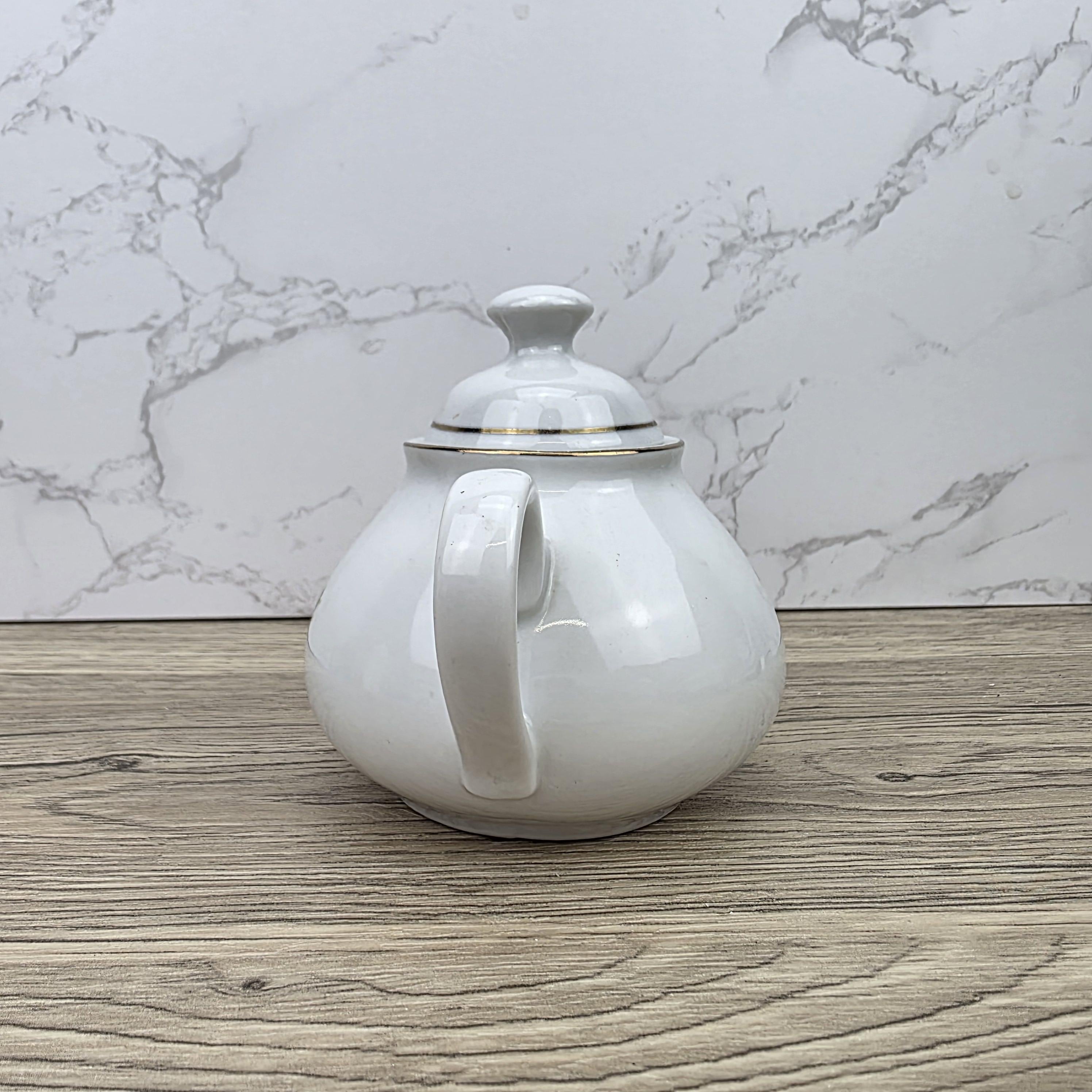 Ceramic Teapot with Child Motif Antique White Folk Art Collectible Mid Century Decorative Tableware