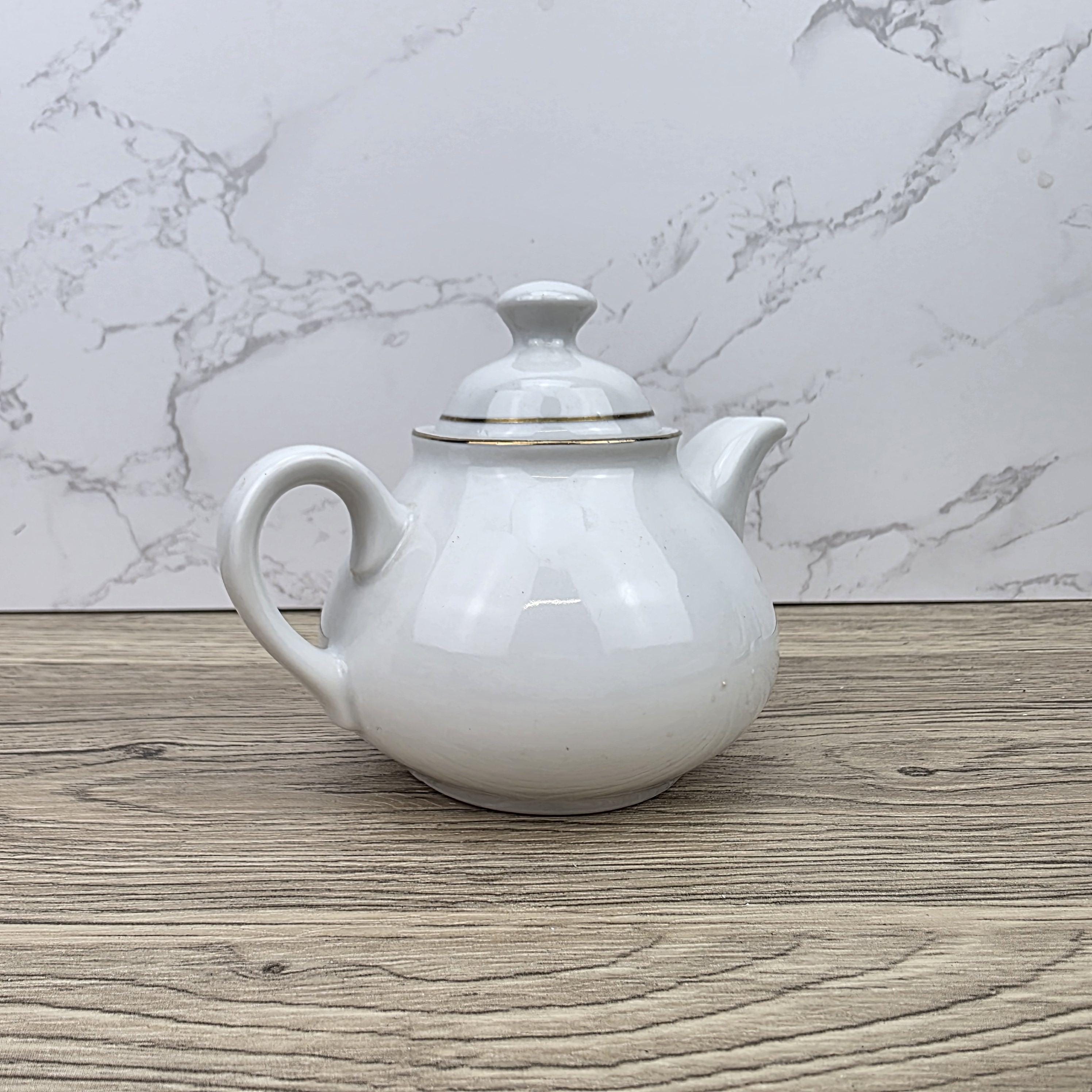 Ceramic Teapot with Child Motif Antique White Folk Art Collectible Mid Century Decorative Tableware