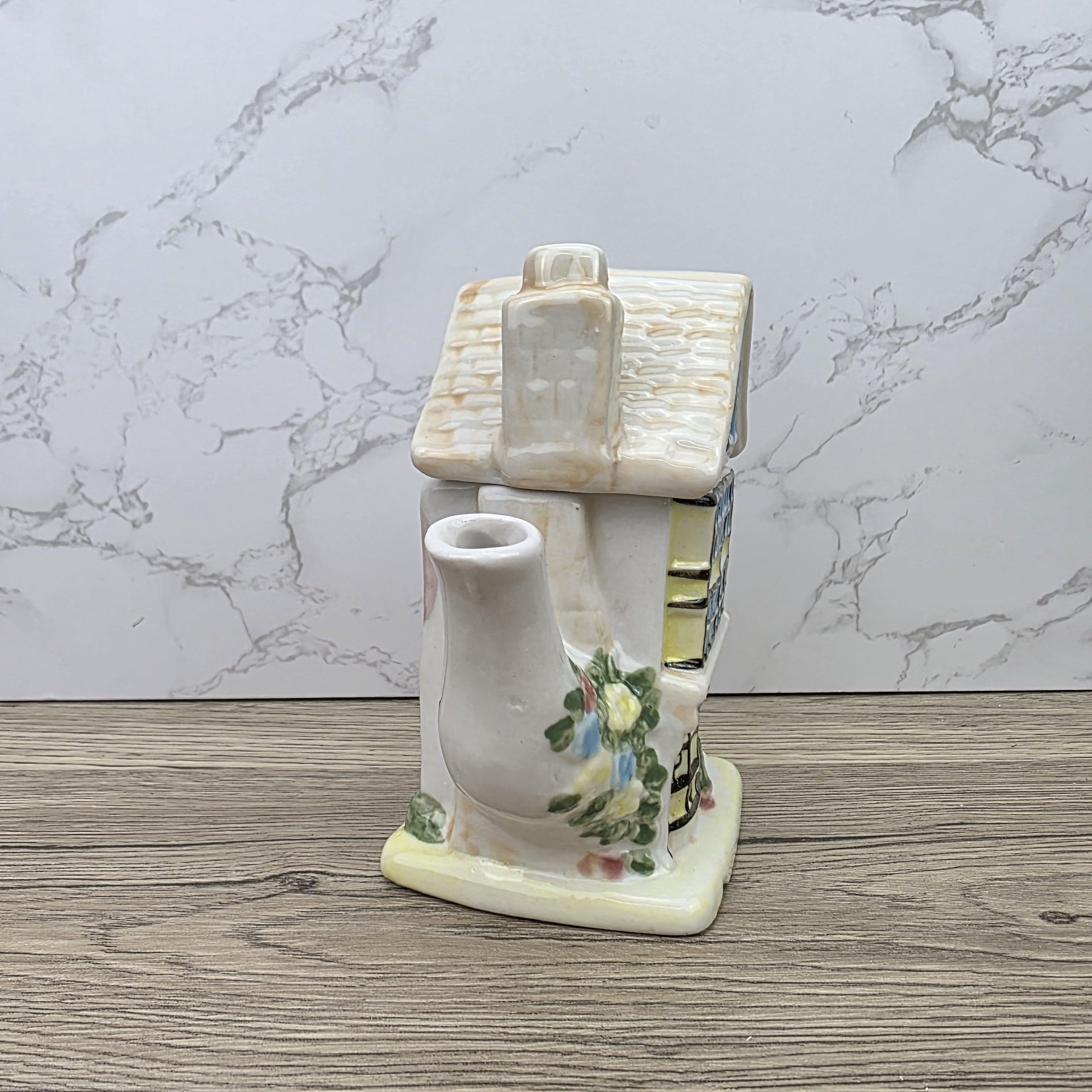 Antique Ye Olde Curio House Teapot Hand Painted Ceramic Folk Art English Collectible Tableware