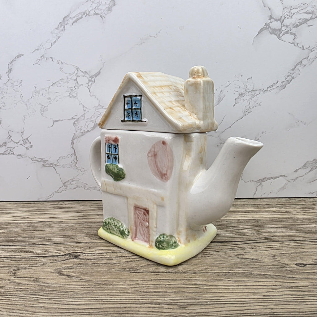 Antique Ye Olde Curio House Teapot Hand Painted Ceramic Folk Art English Collectible Tableware