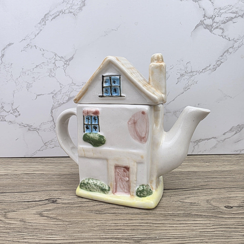 Antique Ye Olde Curio House Teapot Hand Painted Ceramic Folk Art English Collectible Tableware