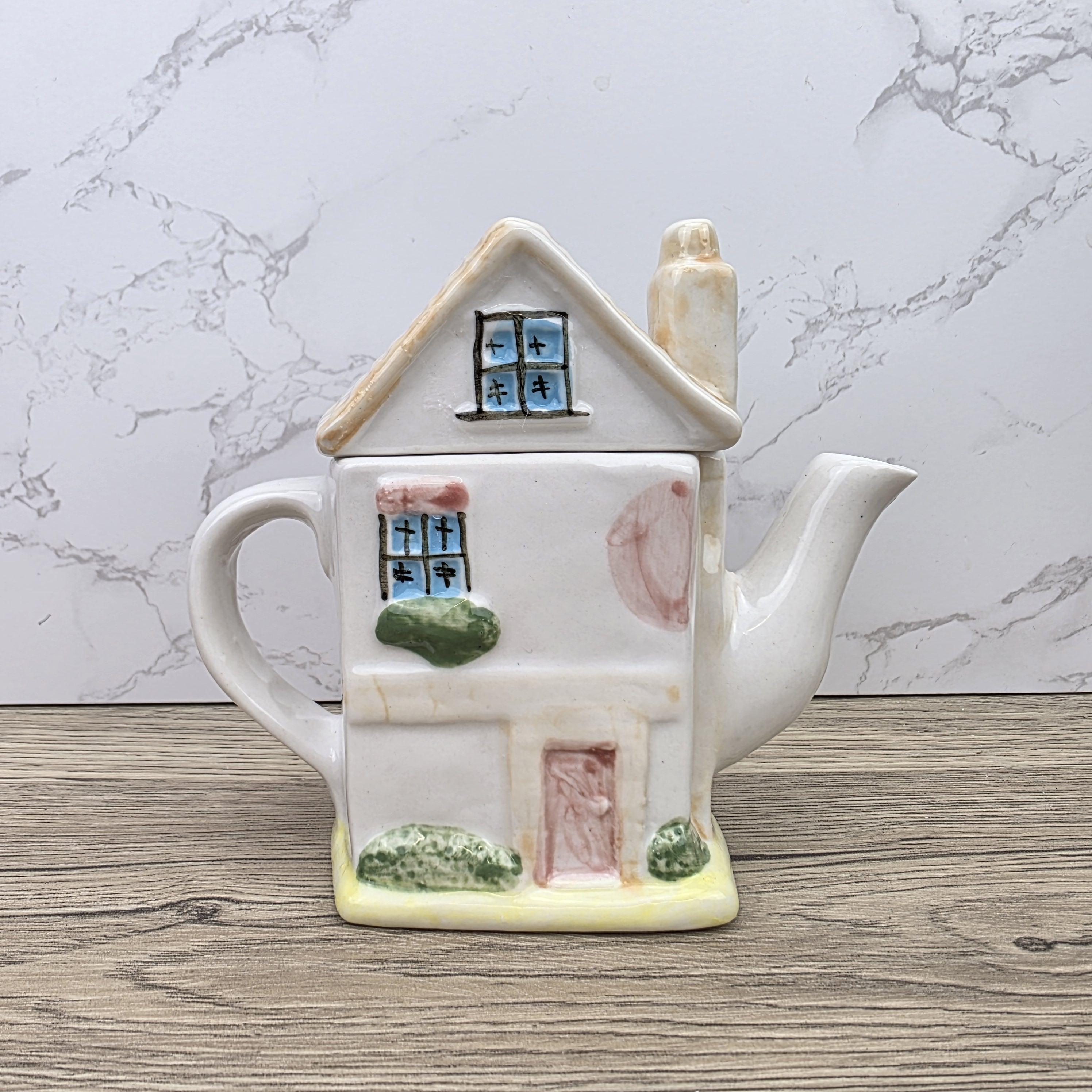 Antique Ye Olde Curio House Teapot Hand Painted Ceramic Folk Art English Collectible Tableware