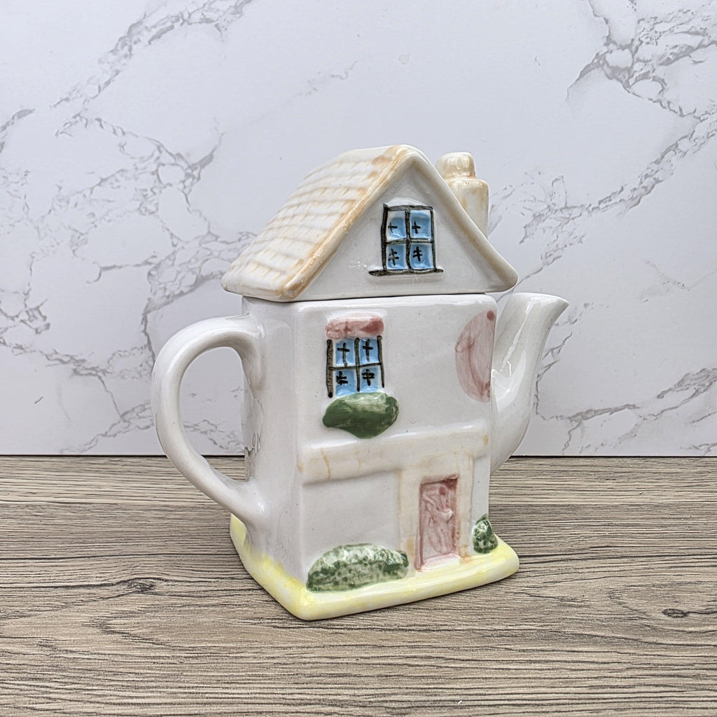 Antique Ye Olde Curio House Teapot Hand Painted Ceramic Folk Art English Collectible Tableware