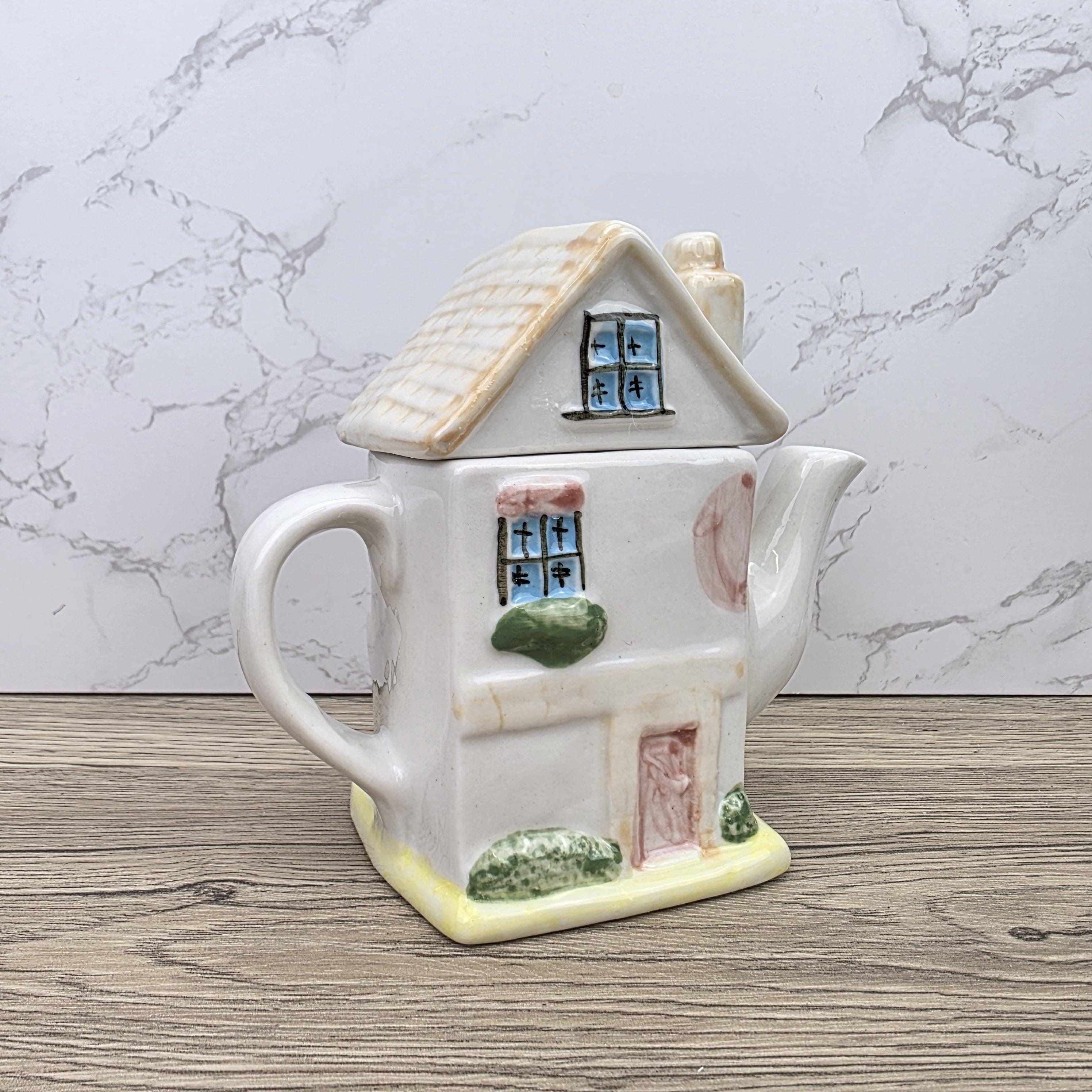 Antique Ye Olde Curio House Teapot Hand Painted Ceramic Folk Art English Collectible Tableware