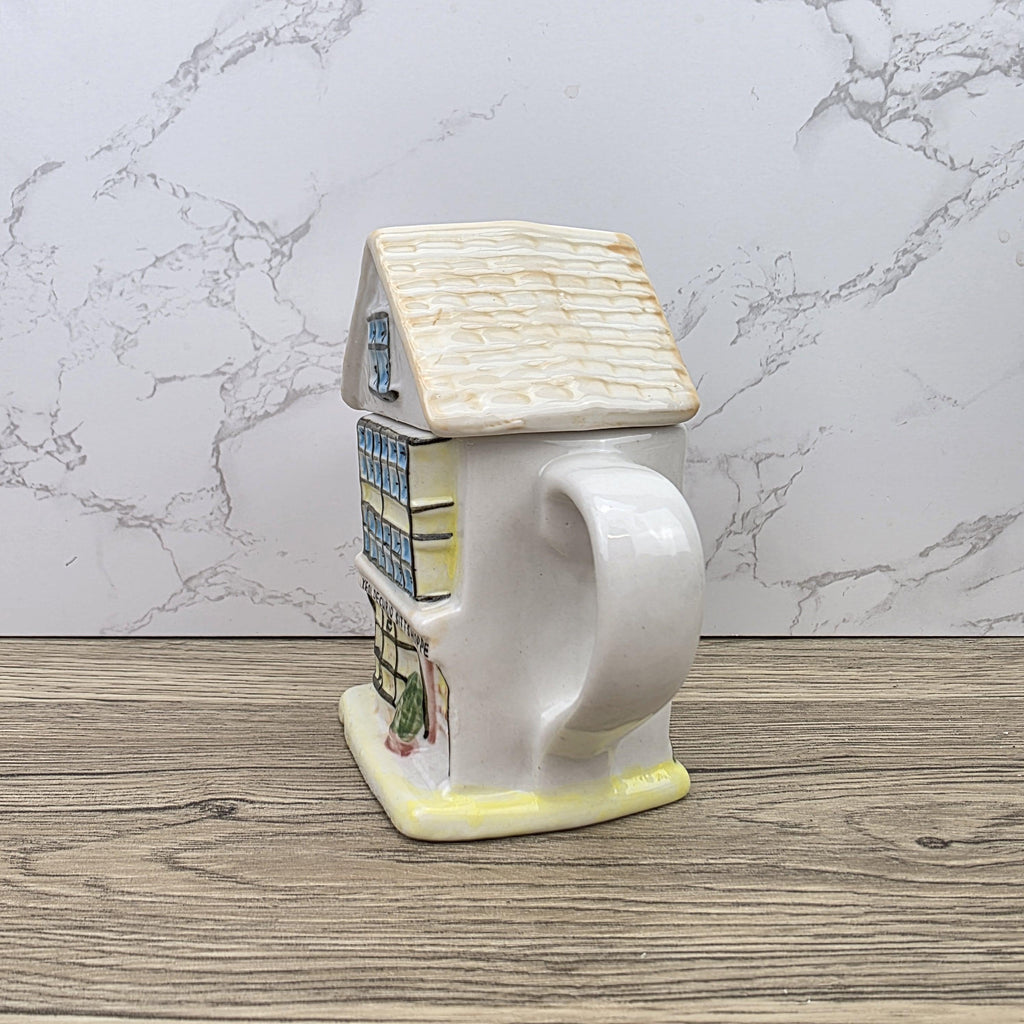 Antique Ye Olde Curio House Teapot Hand Painted Ceramic Folk Art English Collectible Tableware