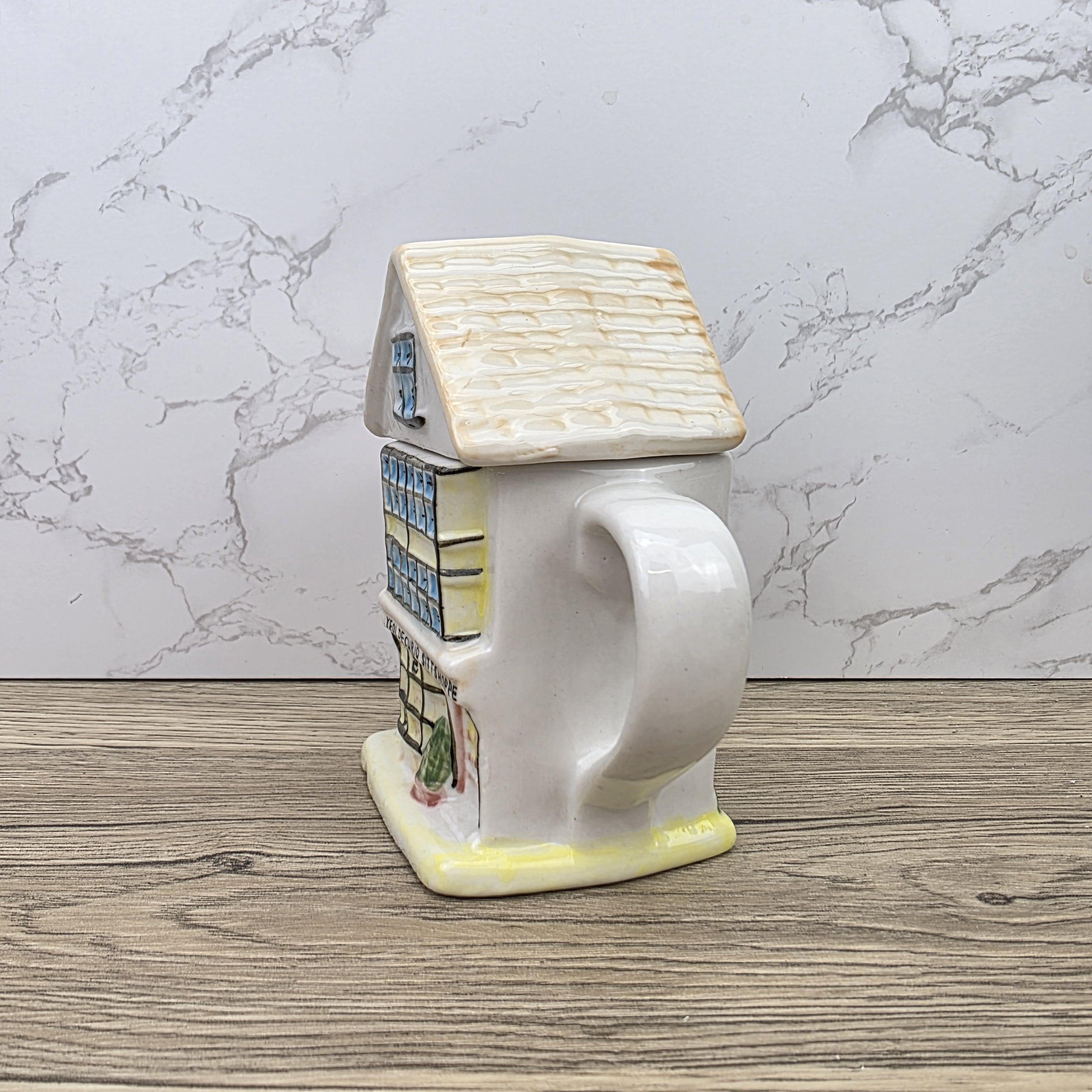 Antique Ye Olde Curio House Teapot Hand Painted Ceramic Folk Art English Collectible Tableware