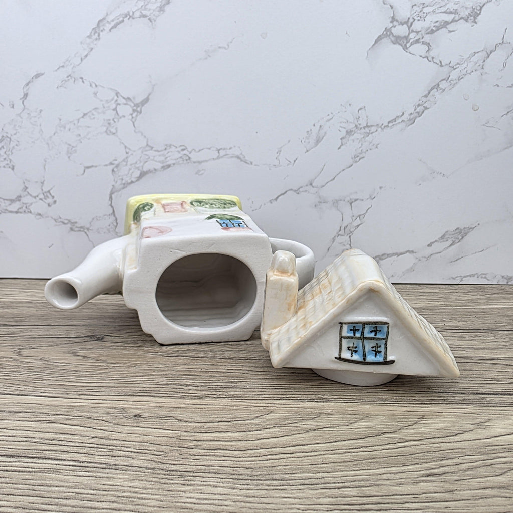 Antique Ye Olde Curio House Teapot Hand Painted Ceramic Folk Art English Collectible Tableware