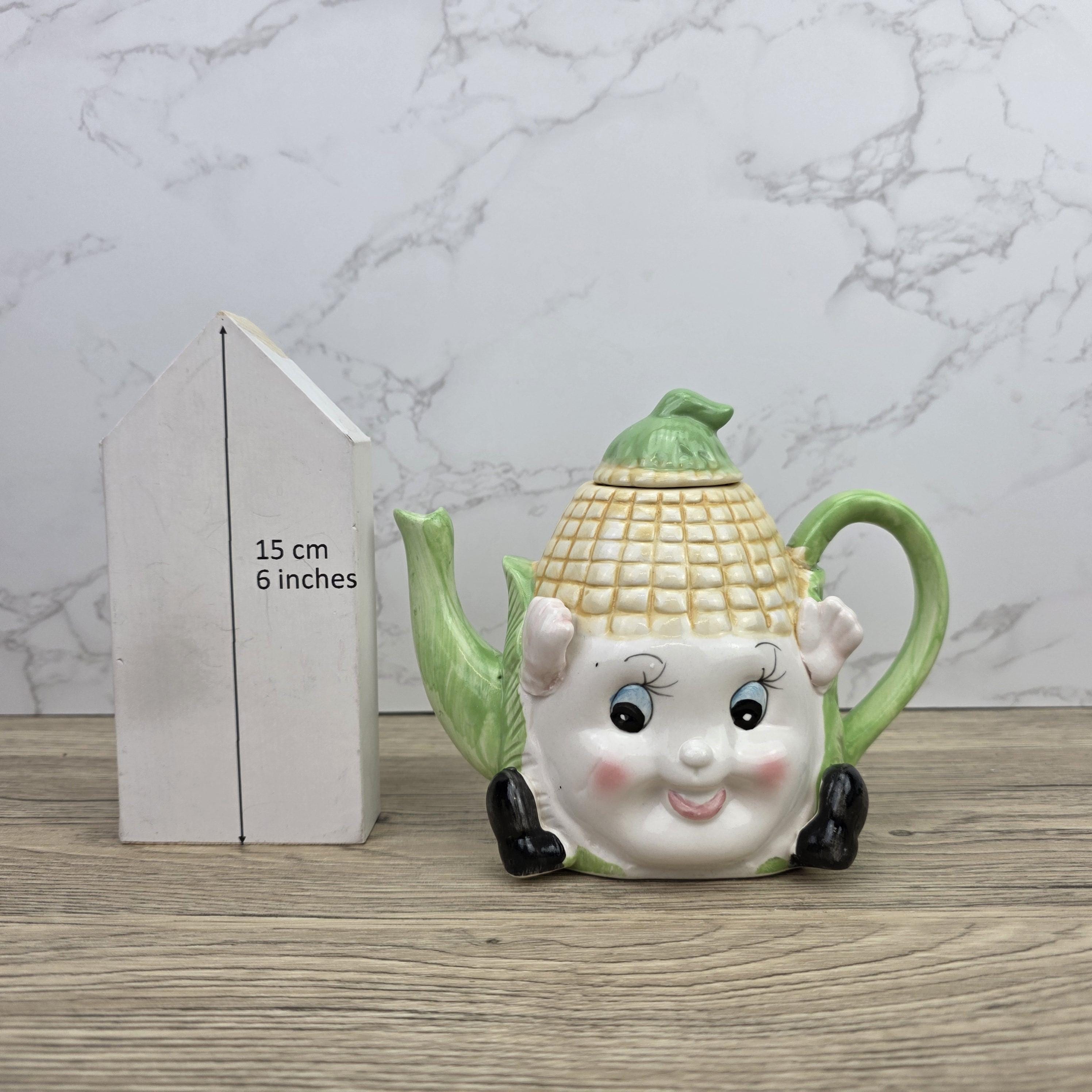 Vintage Corn Character Teapot Ceramic Folk Art Novelty Kitchen Collectible Cottage Decor Display Piece