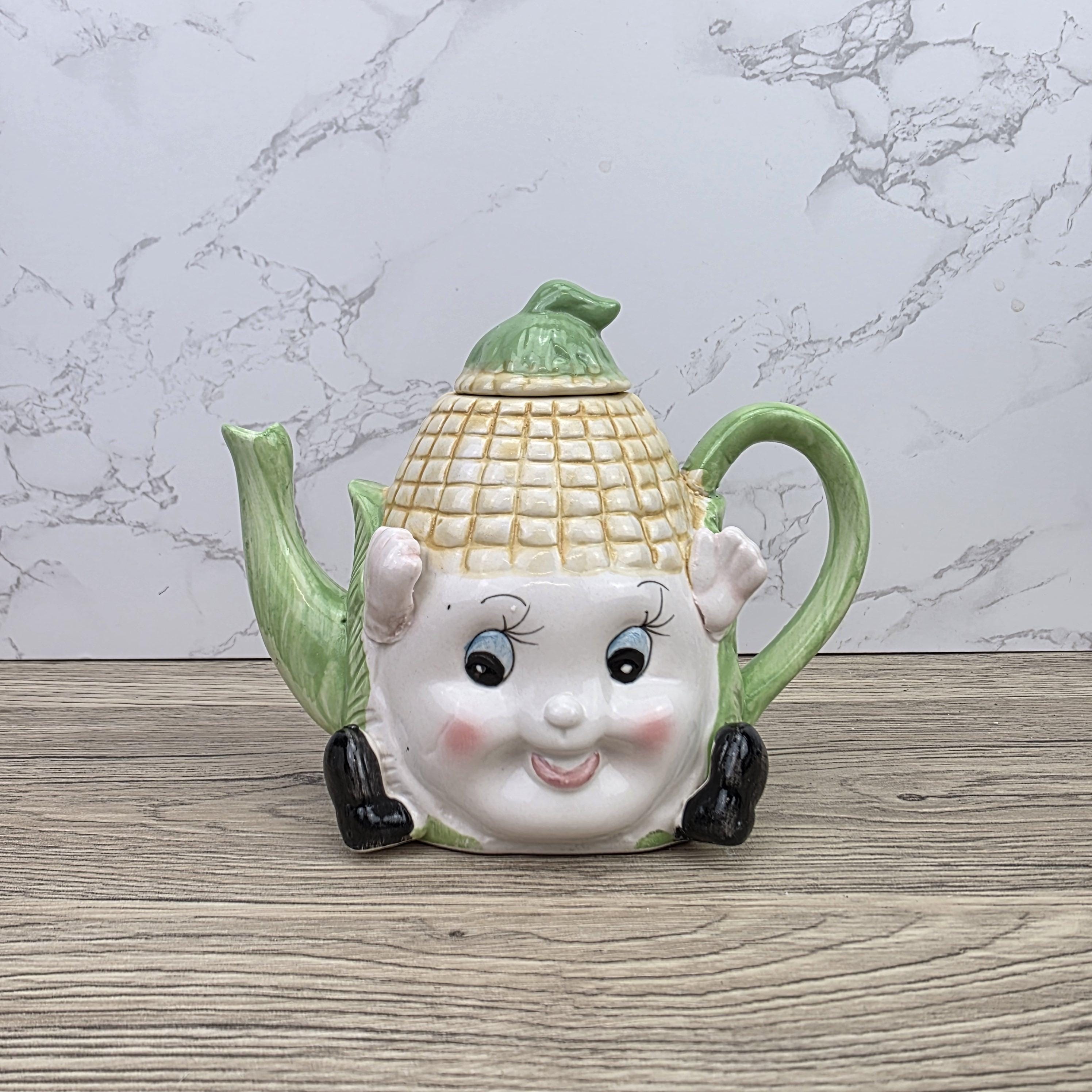 Vintage Corn Character Teapot Ceramic Folk Art Novelty Kitchen Collectible Cottage Decor Display Piece