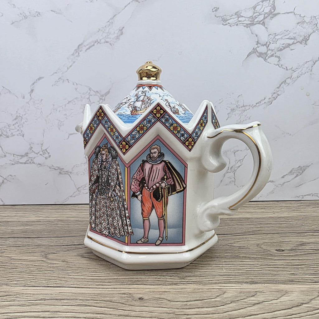 Sadler Elizabeth I Teapot Fighting Spanish Armada 1588 Ceramic Collectible Teapot Made in England