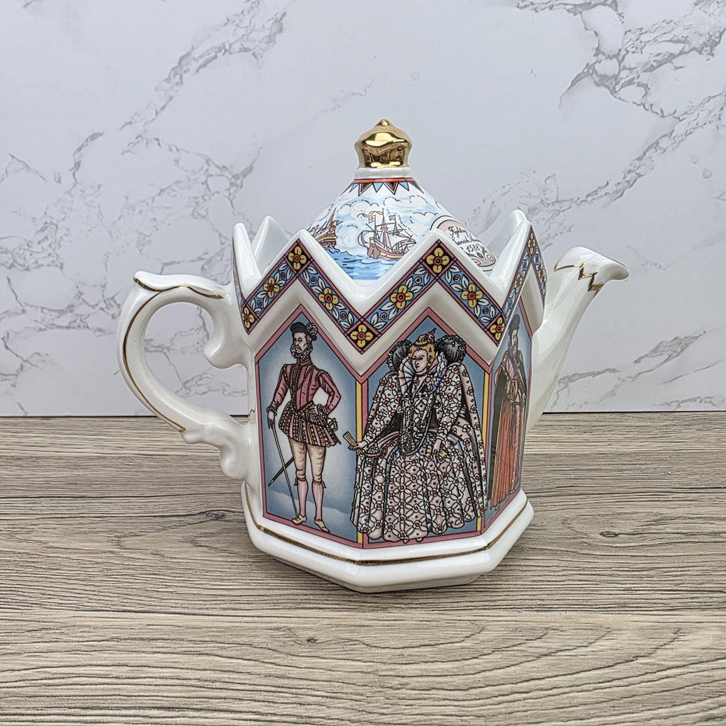 Sadler Elizabeth I Teapot Fighting Spanish Armada 1588 Ceramic Collectible Teapot Made in England