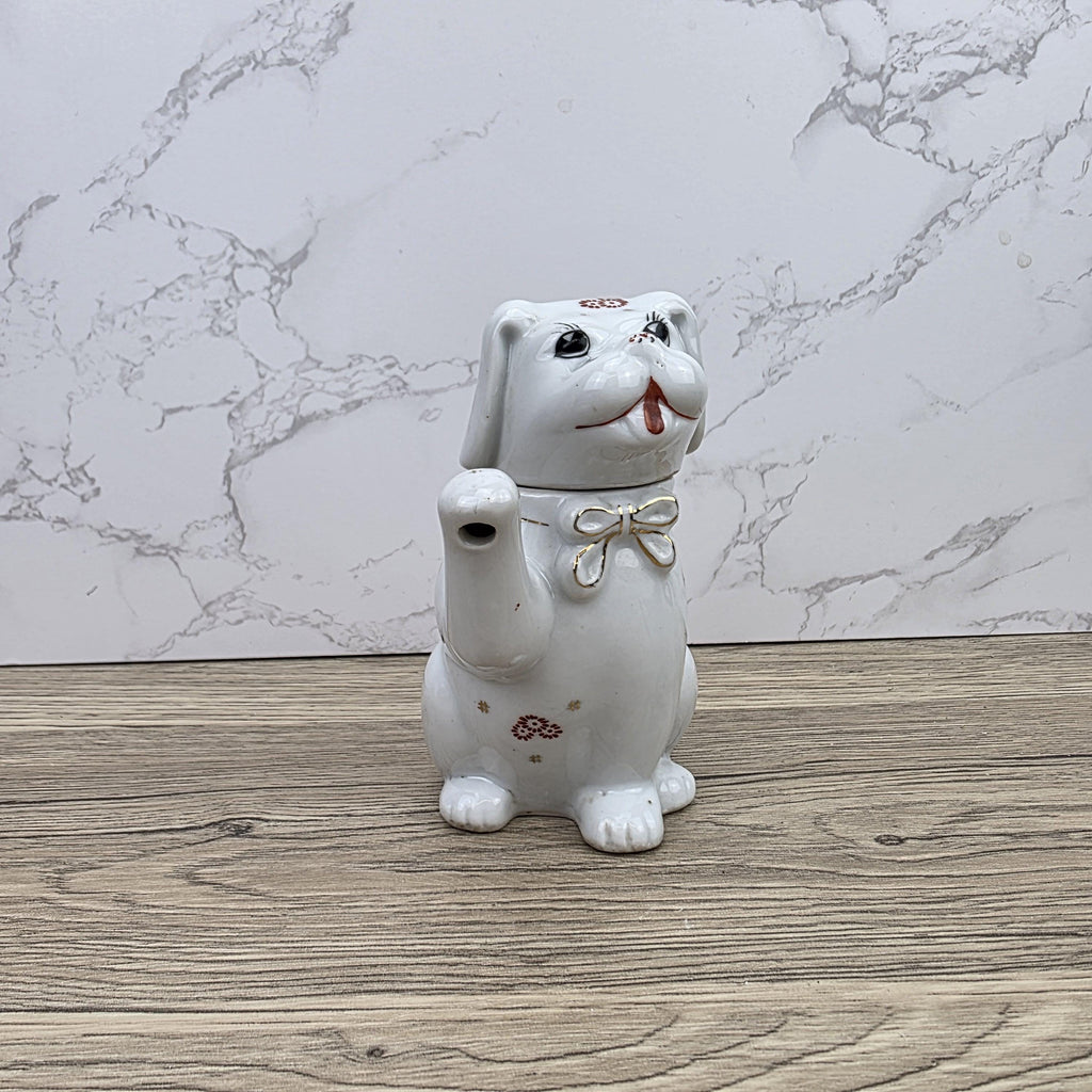 Ceramic Dog Teapot White Animal Teapot Vintage Kitchen Decor Collectible Novelty Teaware Display Piece