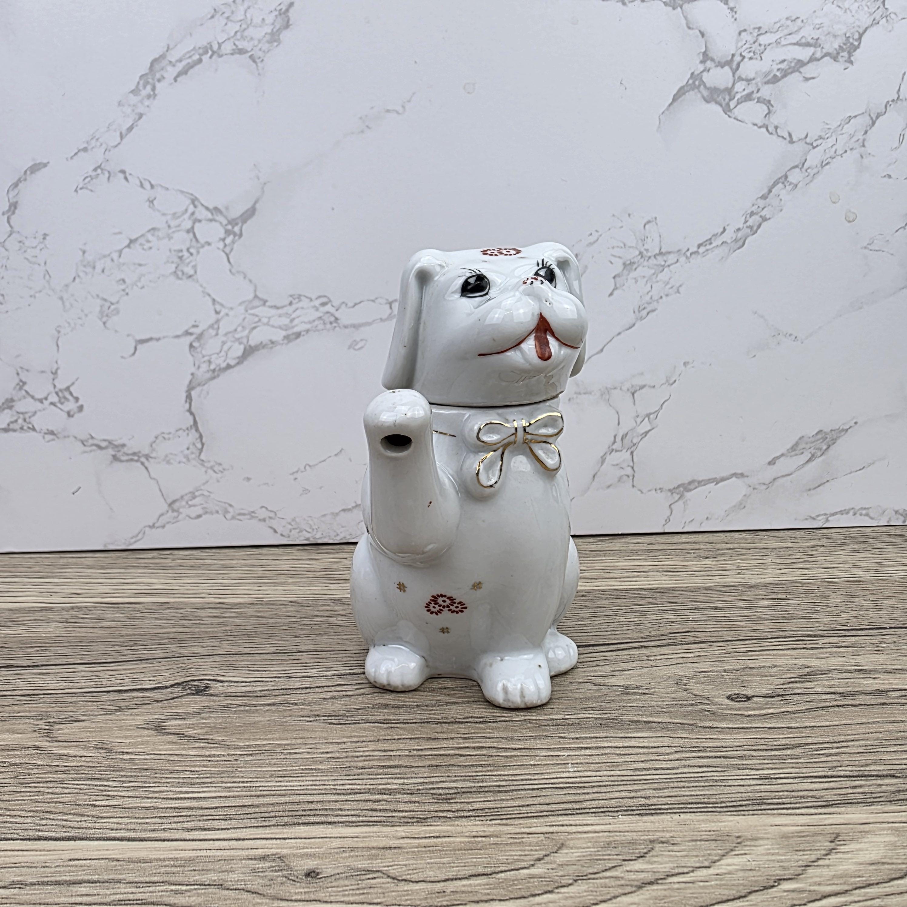 Ceramic Dog Teapot White Animal Teapot Vintage Kitchen Decor Collectible Novelty Teaware Display Piece
