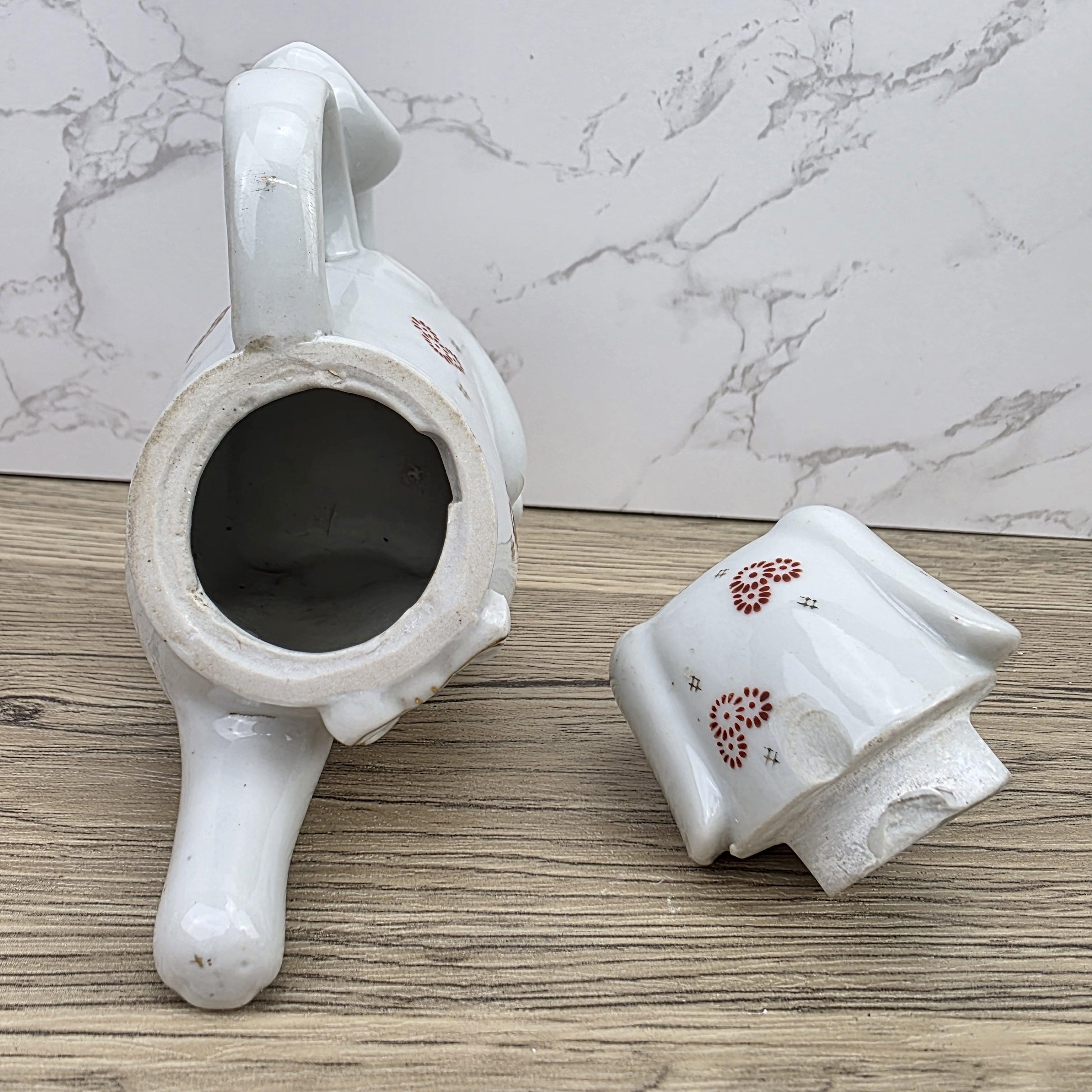 Ceramic Dog Teapot White Animal Teapot Vintage Kitchen Decor Collectible Novelty Teaware Display Piece