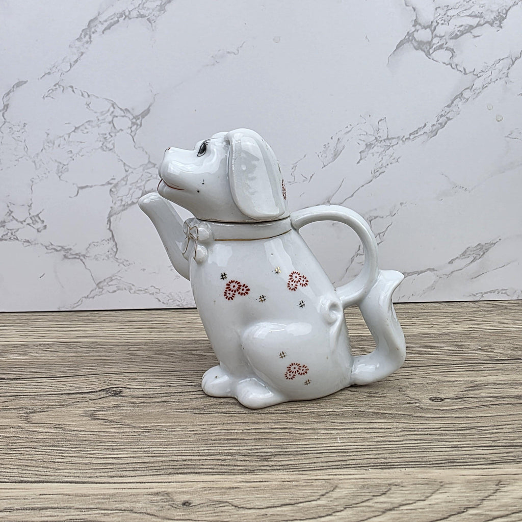 Ceramic Dog Teapot White Animal Teapot Vintage Kitchen Decor Collectible Novelty Teaware Display Piece