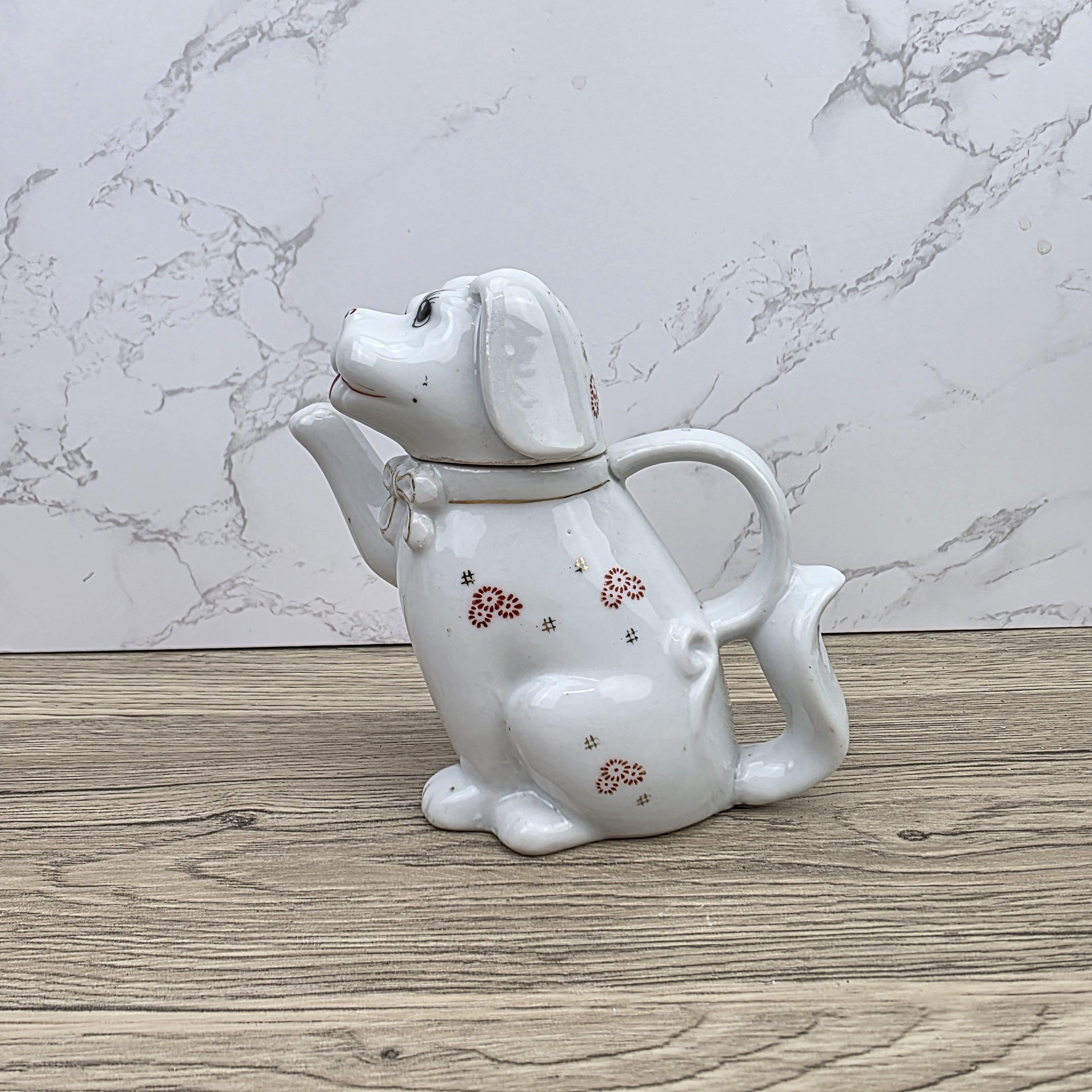 Ceramic Dog Teapot White Animal Teapot Vintage Kitchen Decor Collectible Novelty Teaware Display Piece