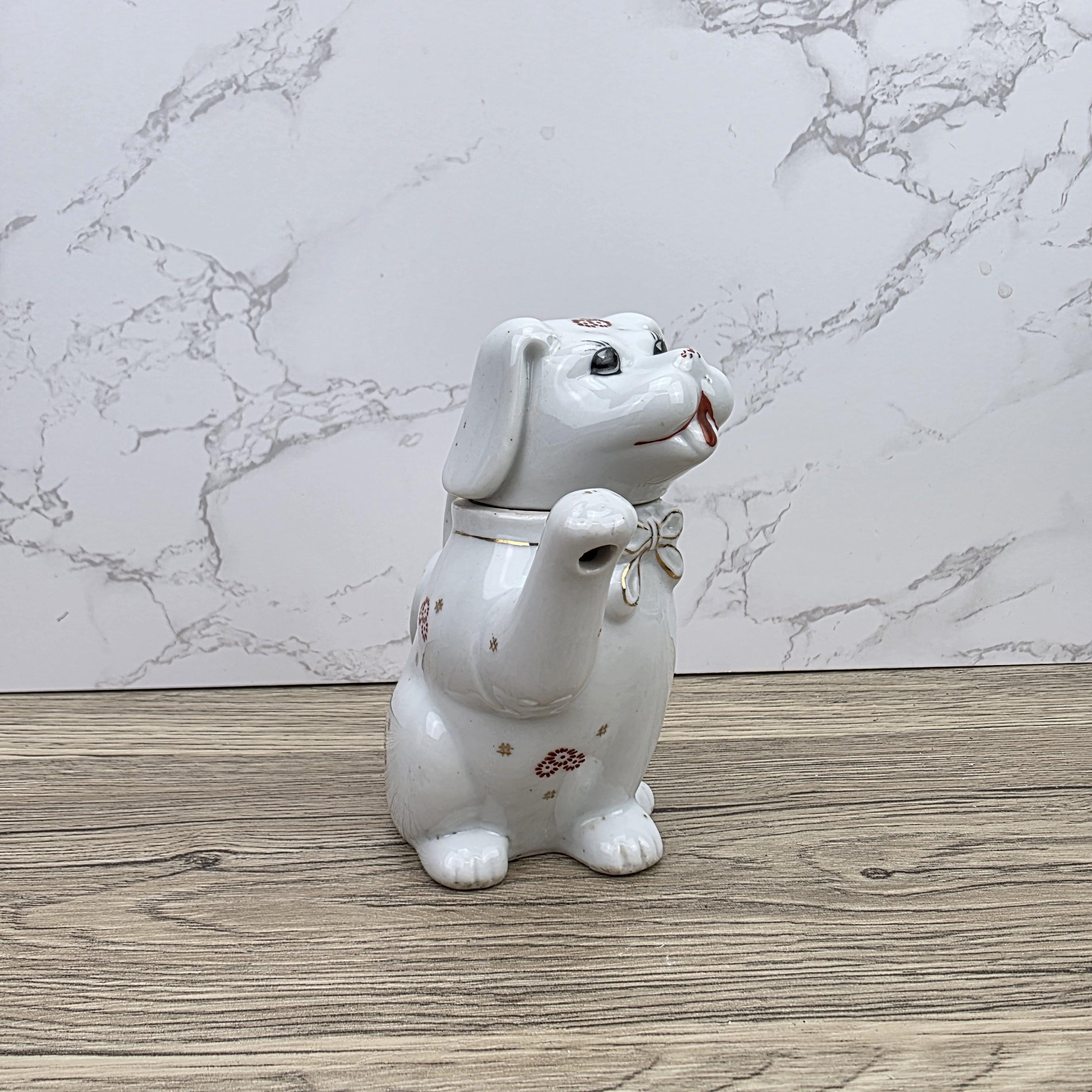 Ceramic Dog Teapot White Animal Teapot Vintage Kitchen Decor Collectible Novelty Teaware Display Piece