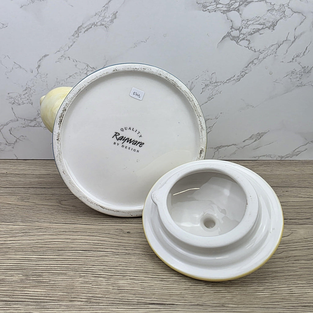 Ceramic Tea Pot Rayware Floral Relief Teapot Yellow Blue Cottage Kitchen Decor Collectible Teaware