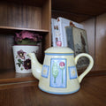 Ceramic Tea Pot Rayware Floral Relief Teapot Yellow Blue Cottage Kitchen Decor Collectible Teaware