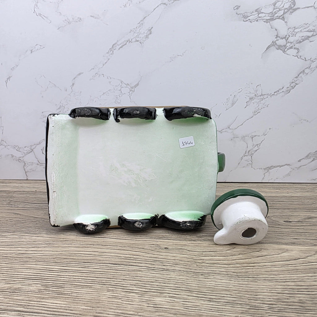 Locomotive Train Teapot Ceramic Novelty Kitchen Decor | Green Steam Engine Style | Hand Painted Details
