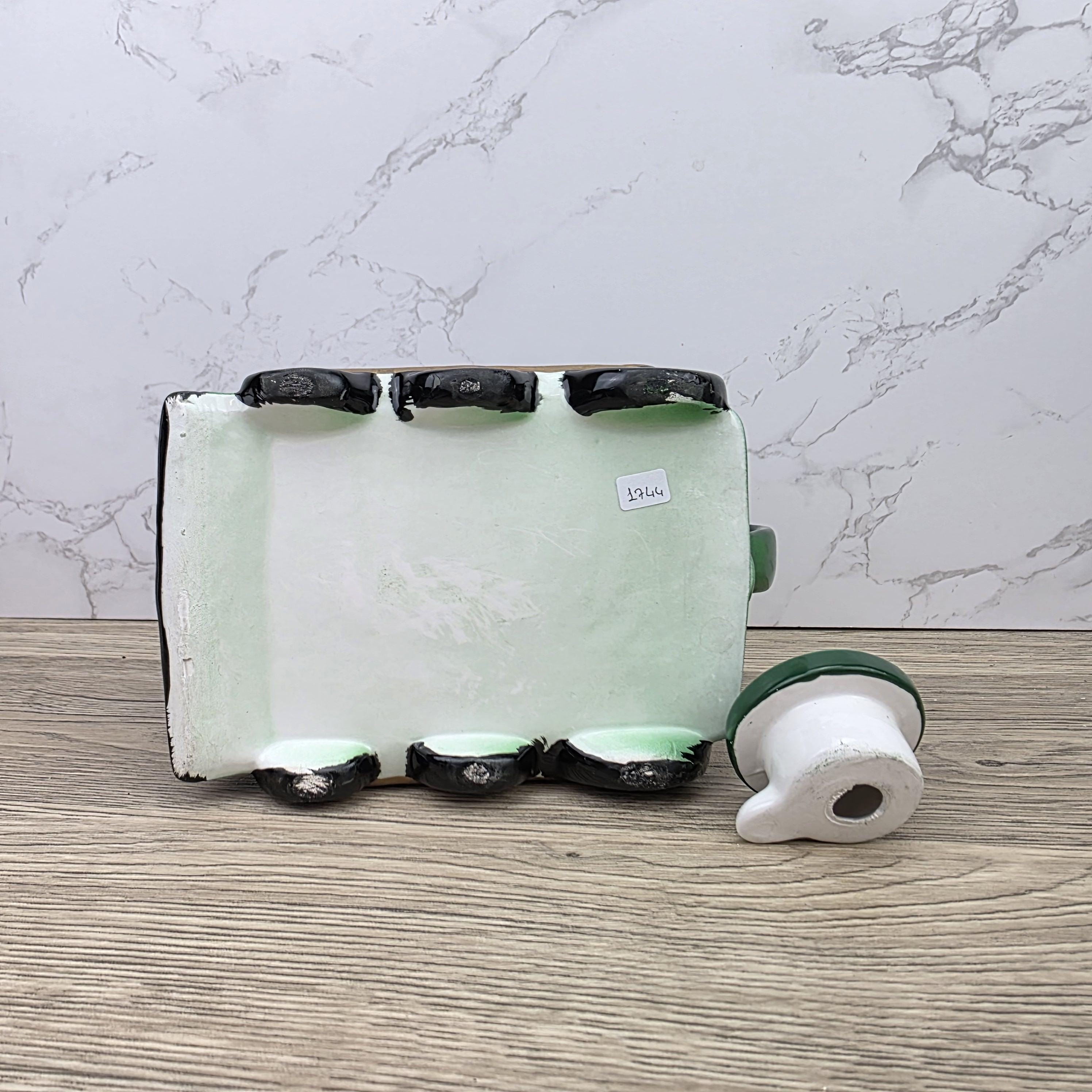 Locomotive Train Teapot Ceramic Novelty Kitchen Decor | Green Steam Engine Style | Hand Painted Details