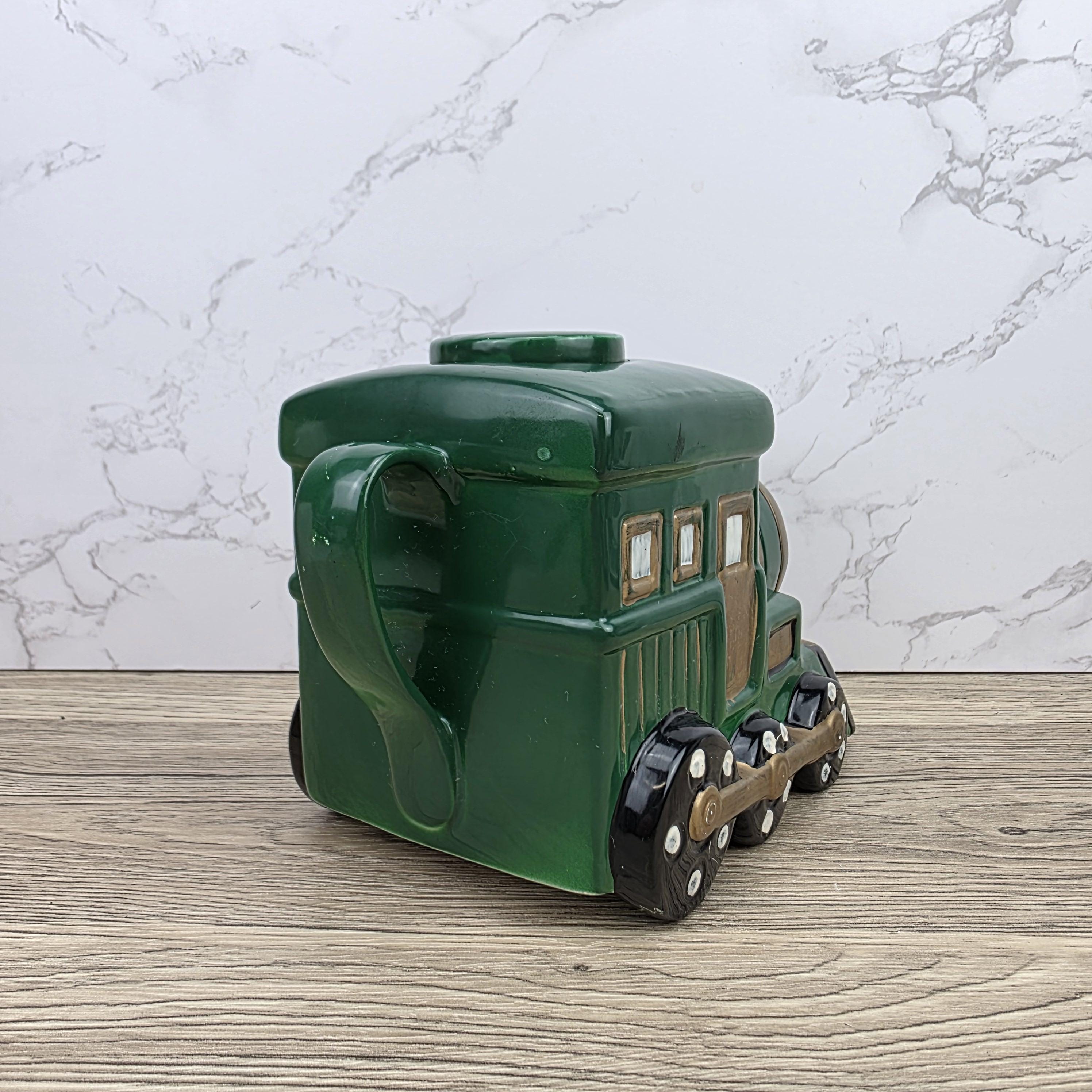 Locomotive Train Teapot Ceramic Novelty Kitchen Decor | Green Steam Engine Style | Hand Painted Details