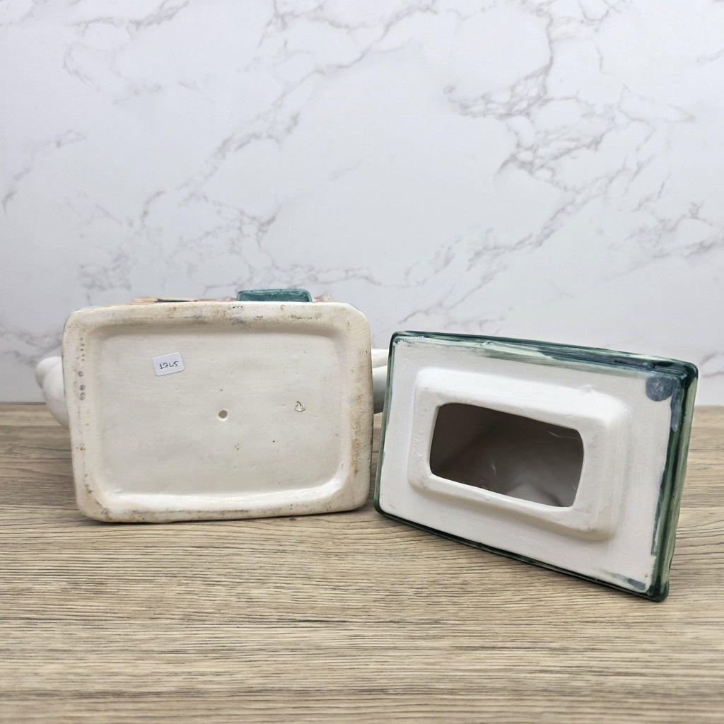 Ceramic Cottage House Teapot Vintage Kitchen Decor | Green Roof Cabin Style | Collectible Tea Serveware