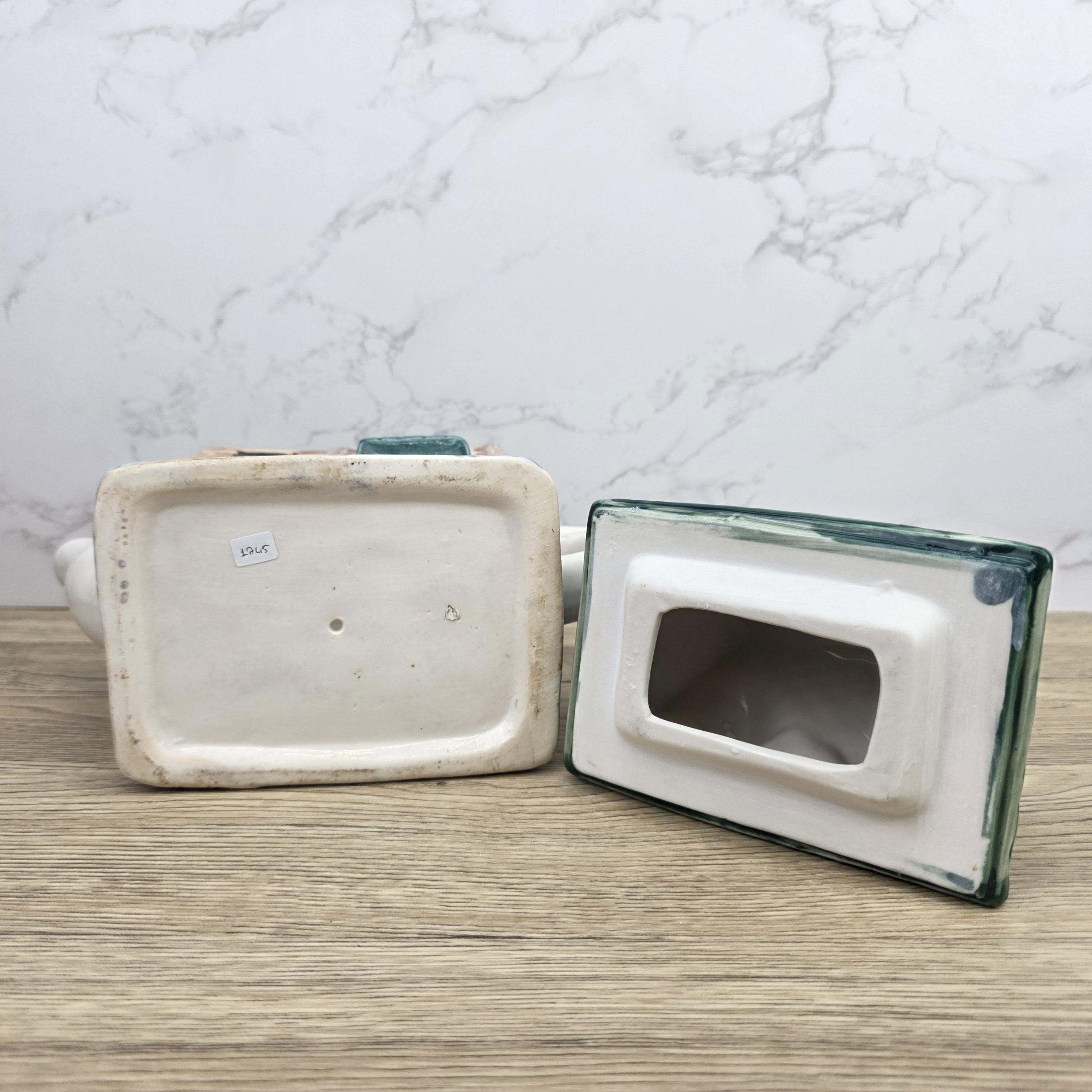 Ceramic Cottage House Teapot Vintage Kitchen Decor | Green Roof Cabin Style | Collectible Tea Serveware