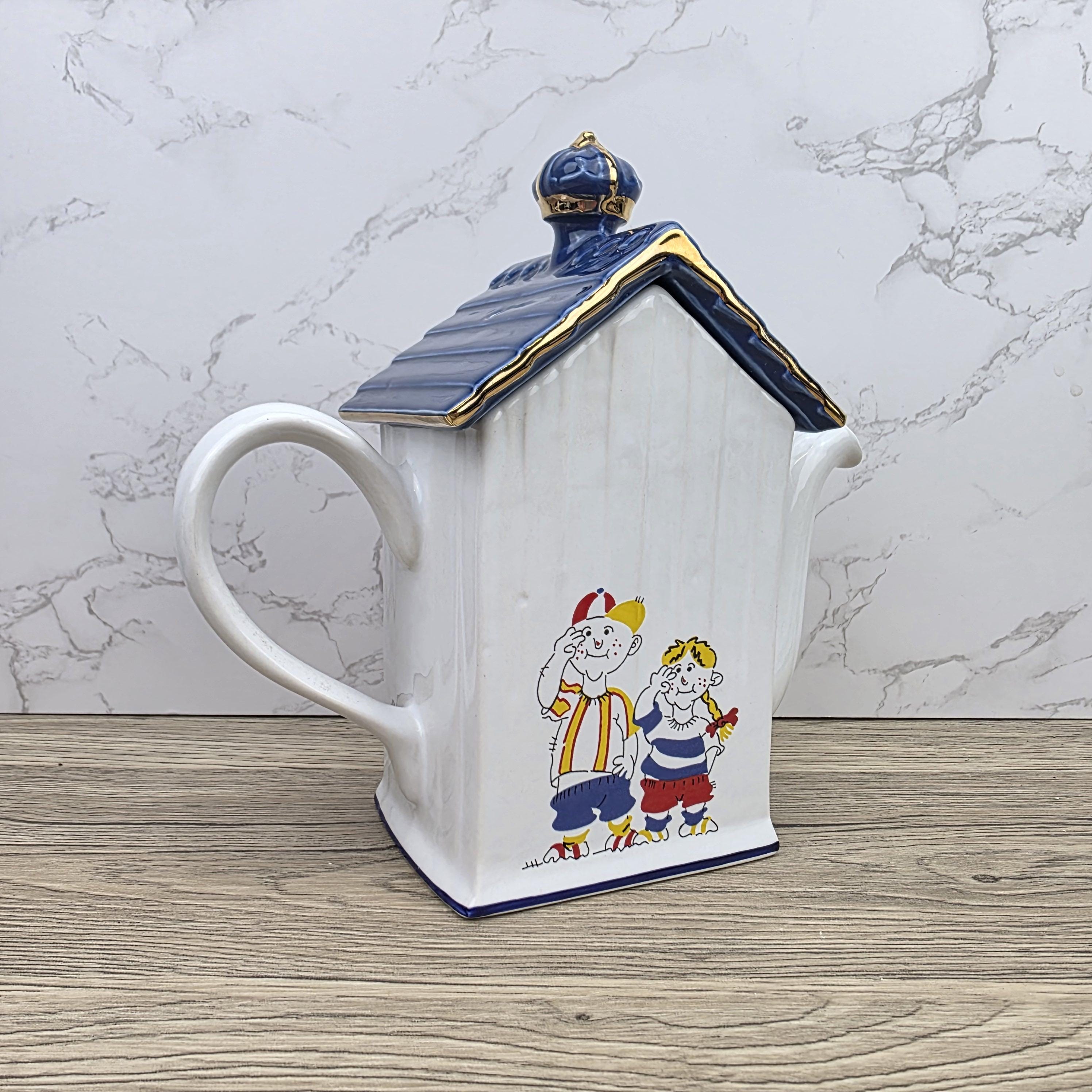 House Shaped Teapot Price Kensington Made in England | Cottage Design | Blue Ceramic Tea Pot