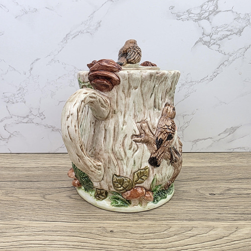 Vintage Leonardo Bird Nest Tree Stump Teapot With Lid Ceramic Woodland Relief Collectible Decoration