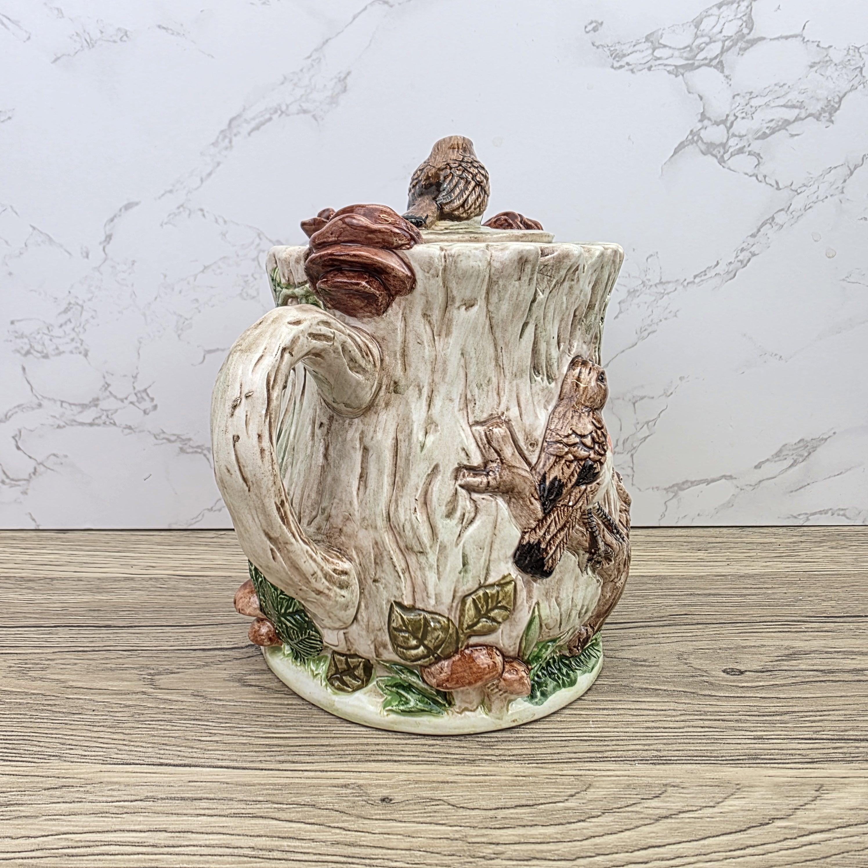 Vintage Leonardo Bird Nest Tree Stump Teapot With Lid Ceramic Woodland Relief Collectible Decoration