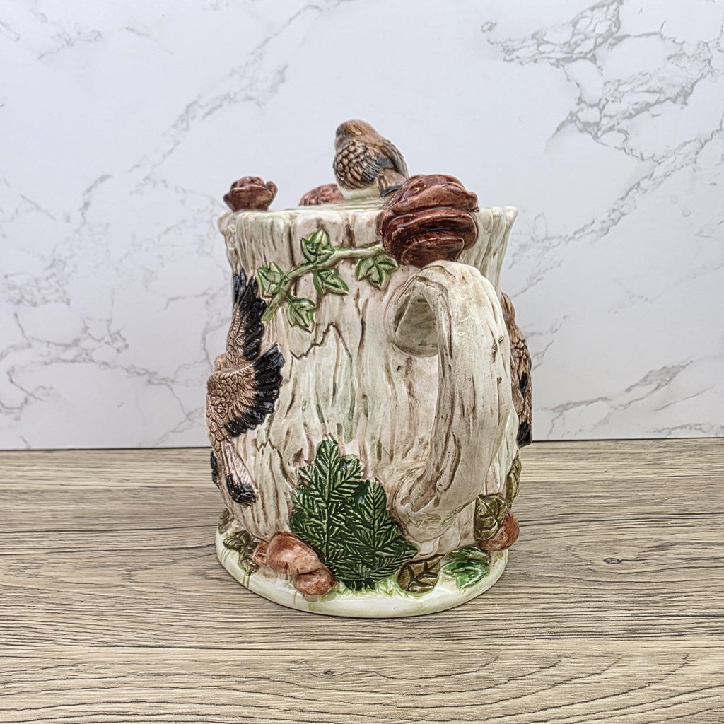 Vintage Leonardo Bird Nest Tree Stump Teapot With Lid Ceramic Woodland Relief Collectible Decoration