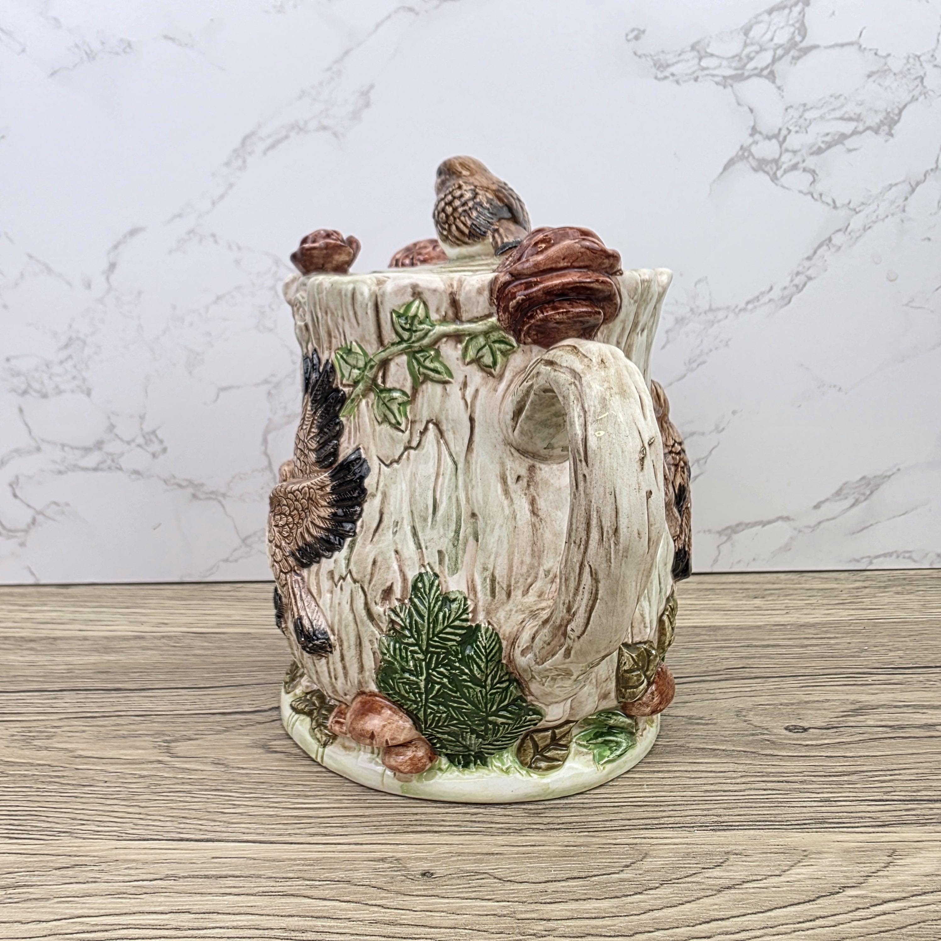 Vintage Leonardo Bird Nest Tree Stump Teapot With Lid Ceramic Woodland Relief Collectible Decoration