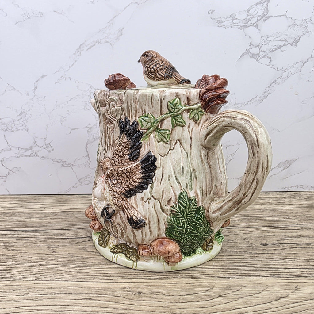 Vintage Leonardo Bird Nest Tree Stump Teapot With Lid Ceramic Woodland Relief Collectible Decoration