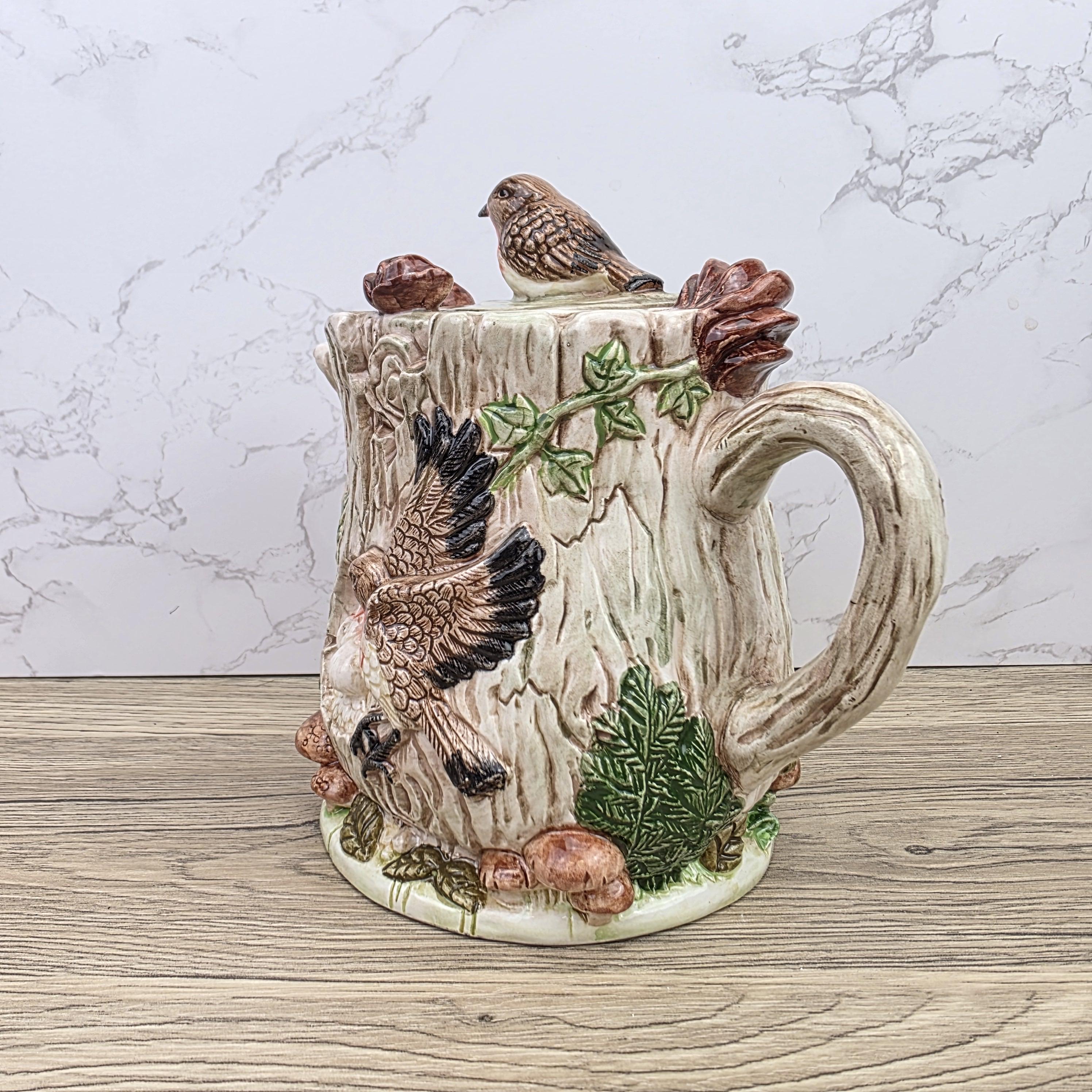 Vintage Leonardo Bird Nest Tree Stump Teapot With Lid Ceramic Woodland Relief Collectible Decoration