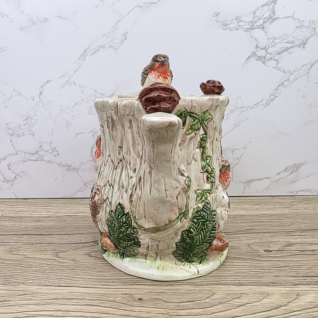 Vintage Leonardo Bird Nest Tree Stump Teapot With Lid Ceramic Woodland Relief Collectible Decoration