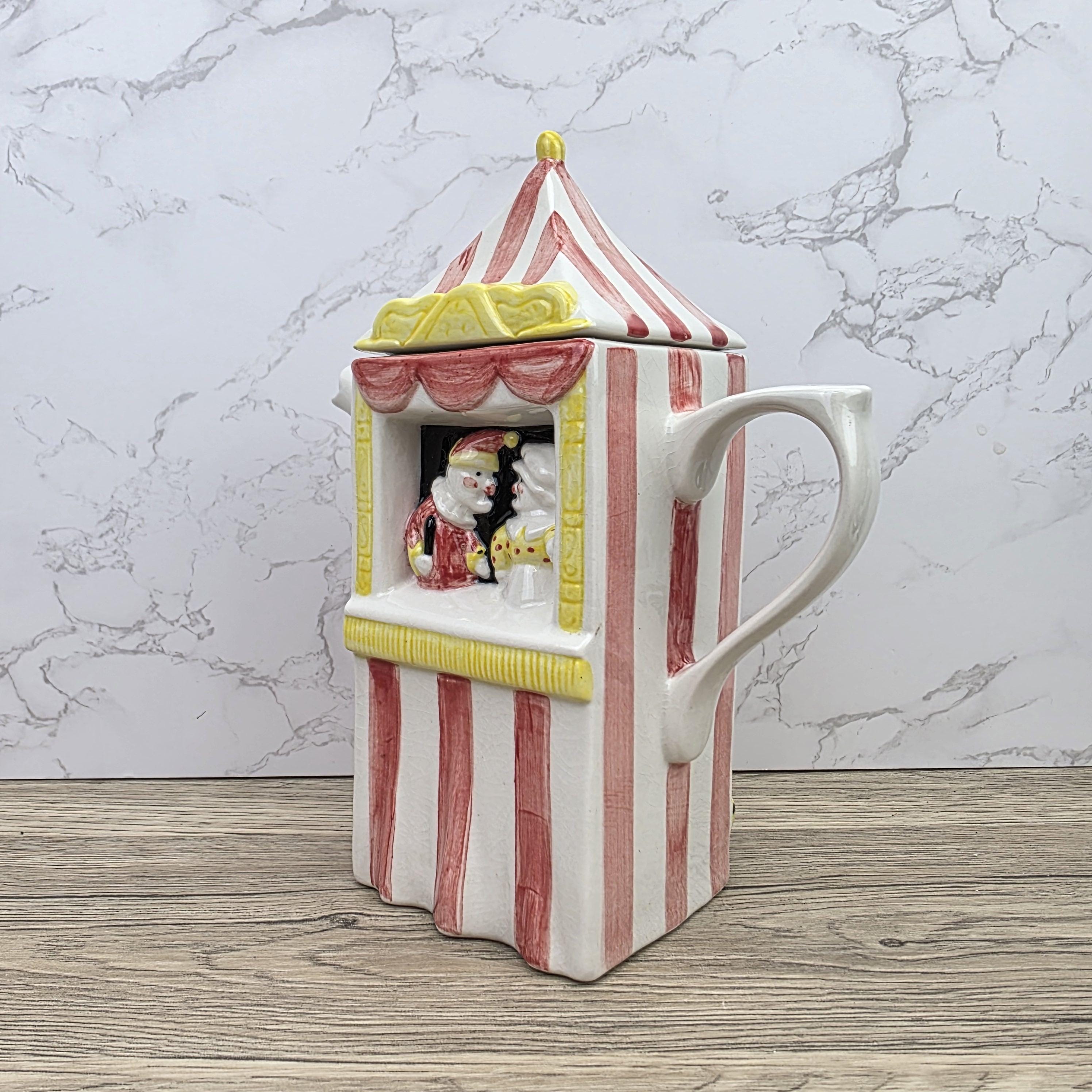 Vintage Swineside Ceramics Circus Tent Ceramic Teapot With Lid Carnival Booth Collectible Tea Pot