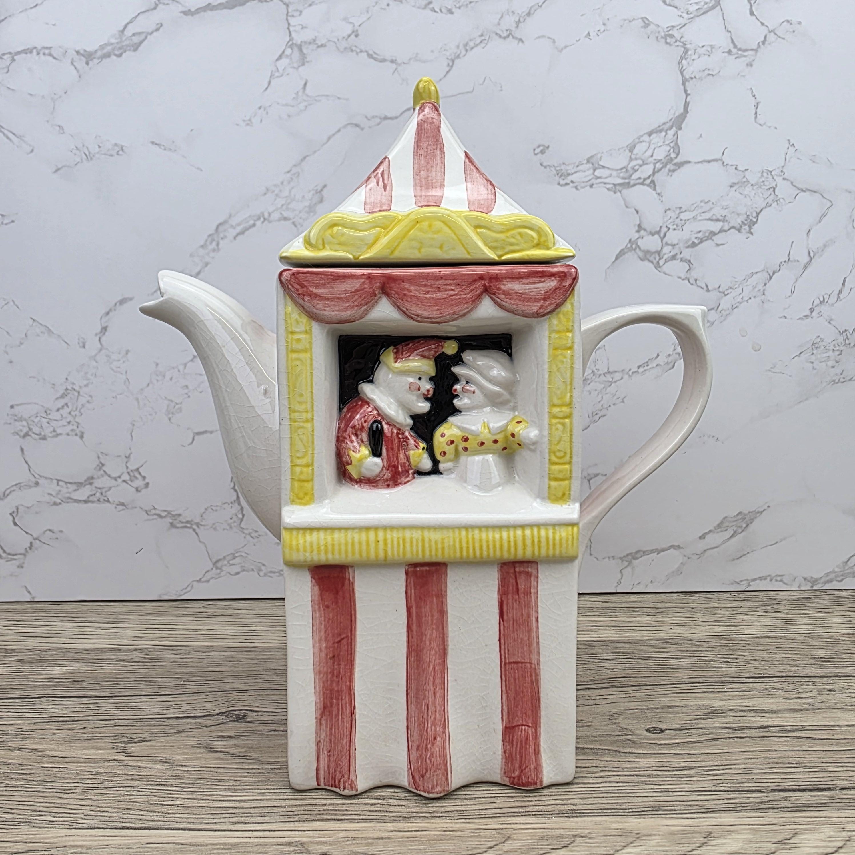 Vintage Swineside Ceramics Circus Tent Ceramic Teapot With Lid Carnival Booth Collectible Tea Pot