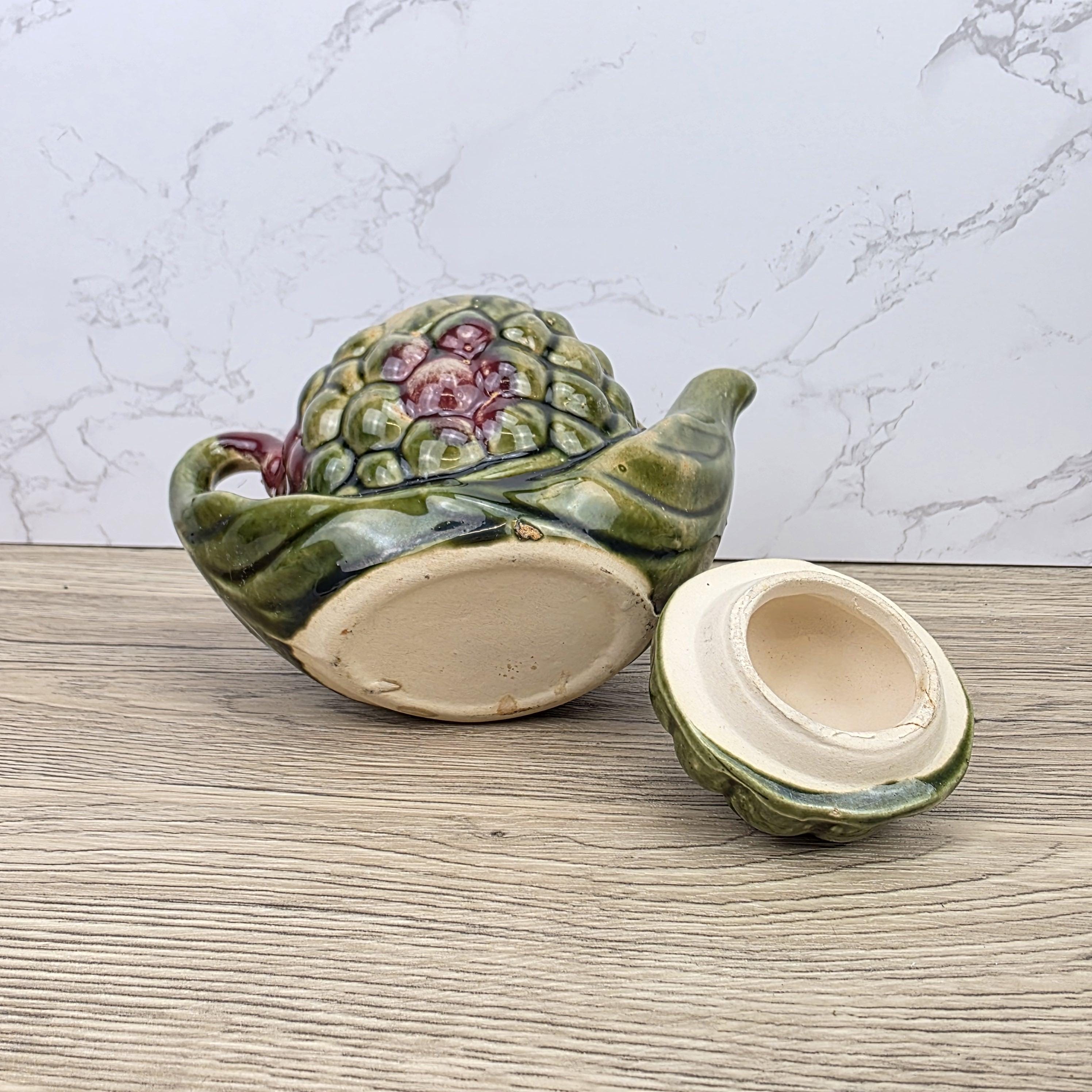 Ceramic Grape Teapot Vintage English Pottery Majolica Style Decorative Tableware Collectible Kitchen Display