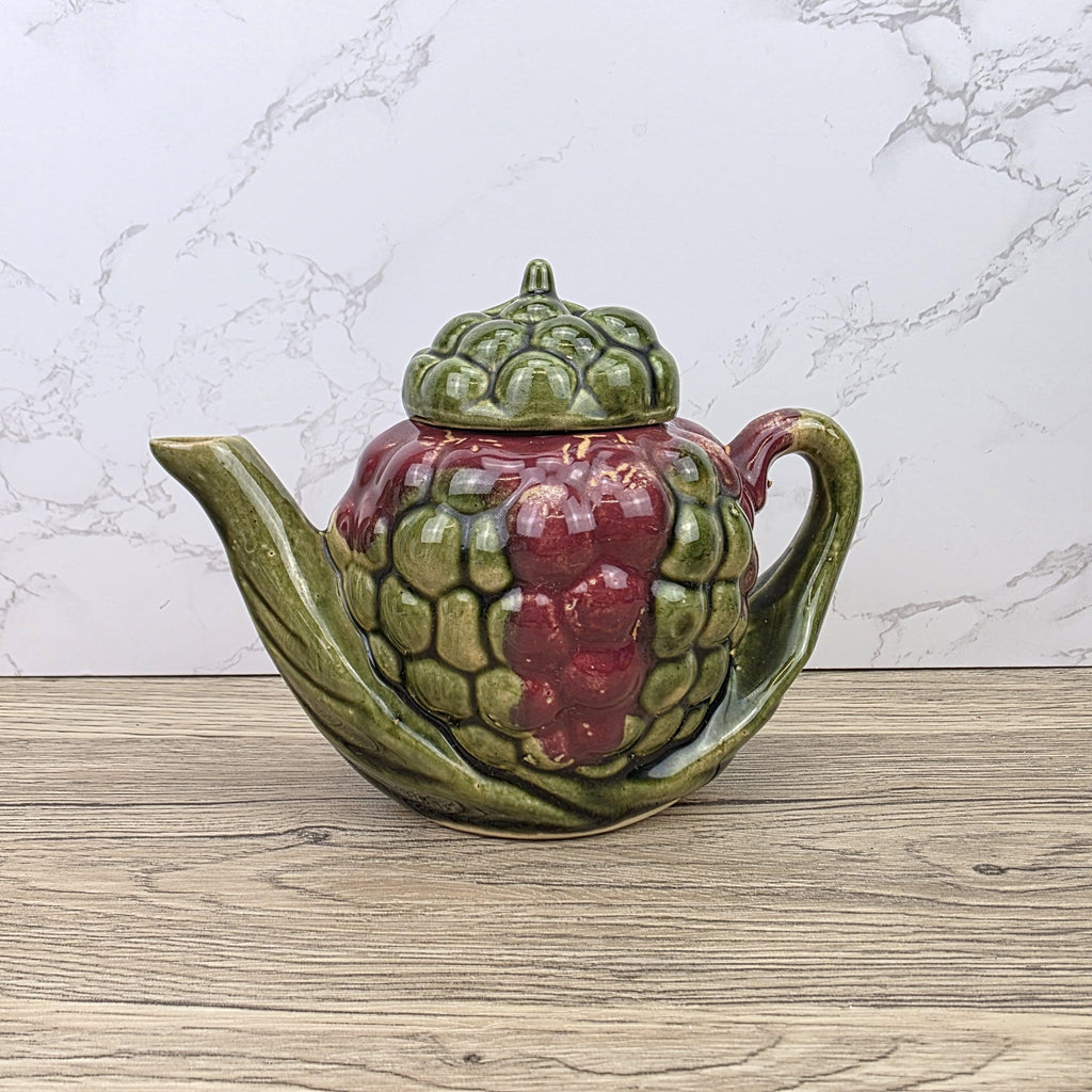 Ceramic Grape Teapot Vintage English Pottery Majolica Style Decorative Tableware Collectible Kitchen Display