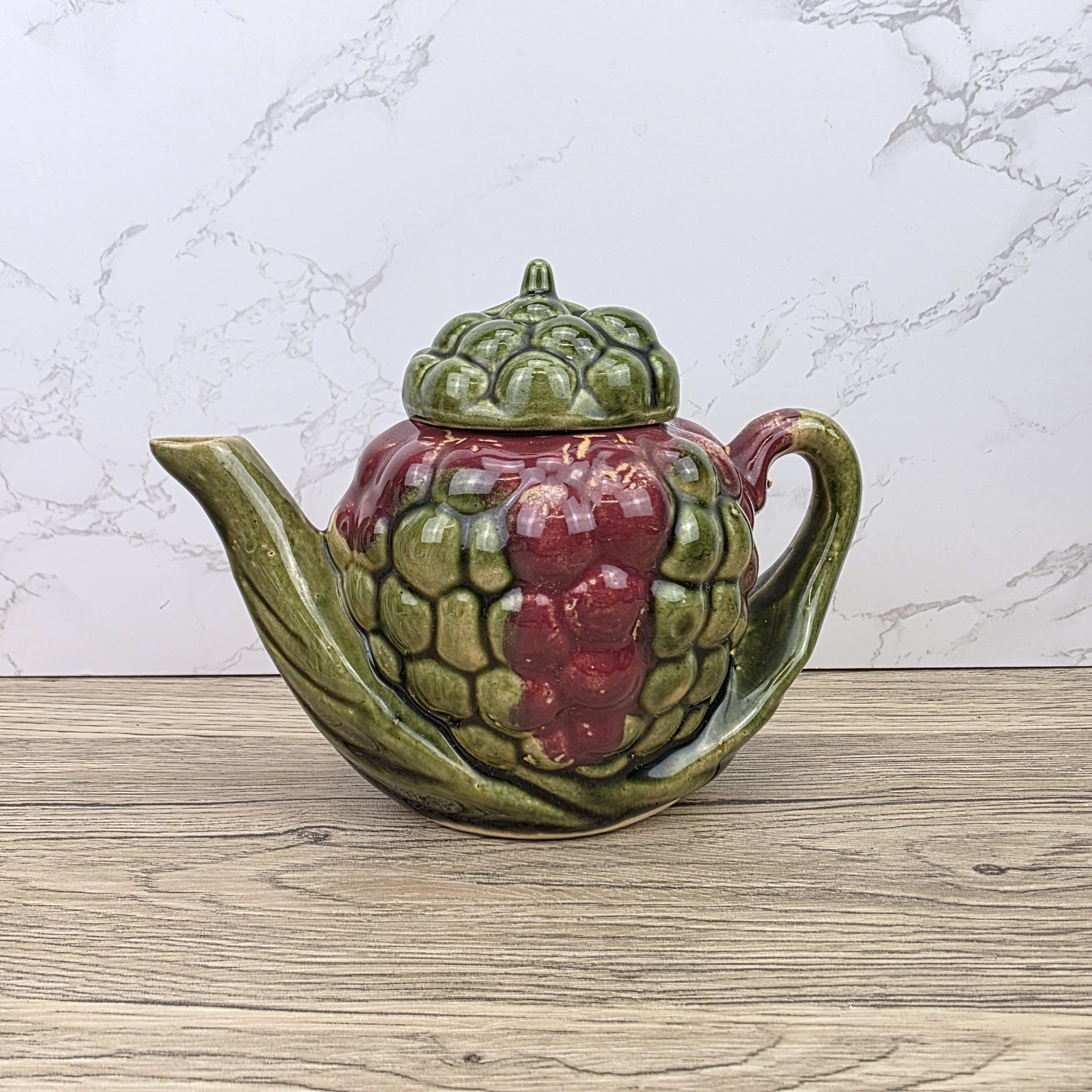 Ceramic Grape Teapot Vintage English Pottery Majolica Style Decorative Tableware Collectible Kitchen Display