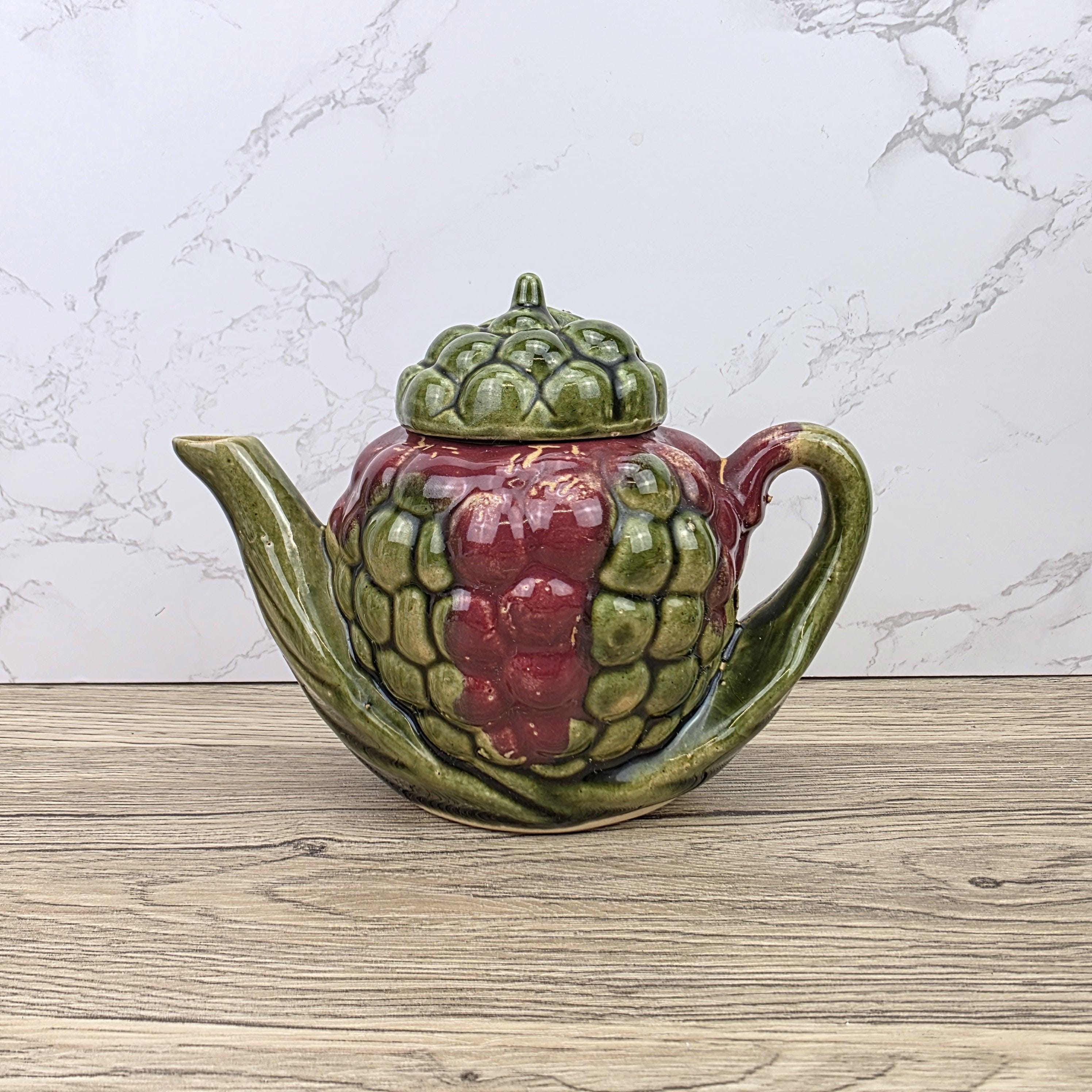Ceramic Grape Teapot Vintage English Pottery Majolica Style Decorative Tableware Collectible Kitchen Display