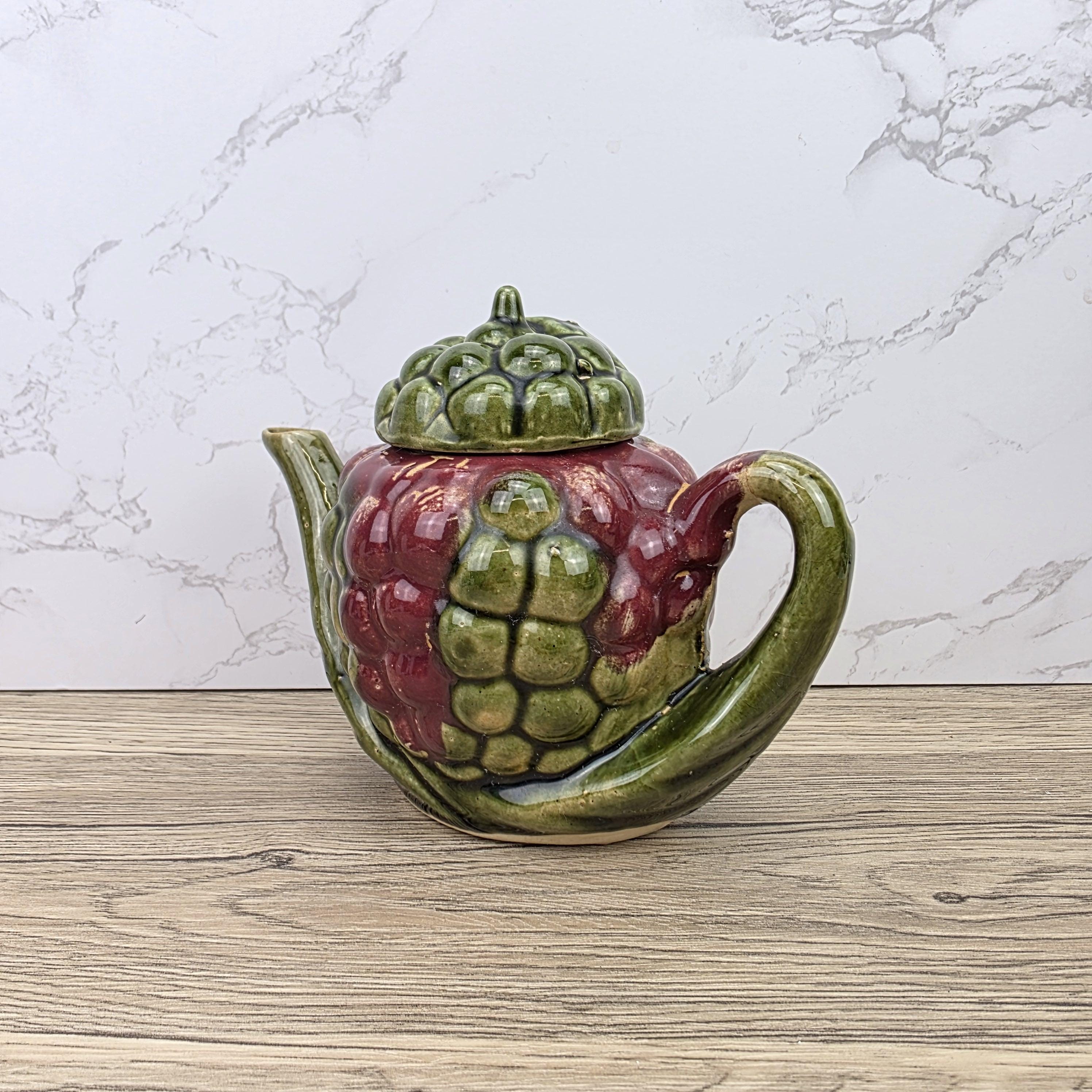 Ceramic Grape Teapot Vintage English Pottery Majolica Style Decorative Tableware Collectible Kitchen Display