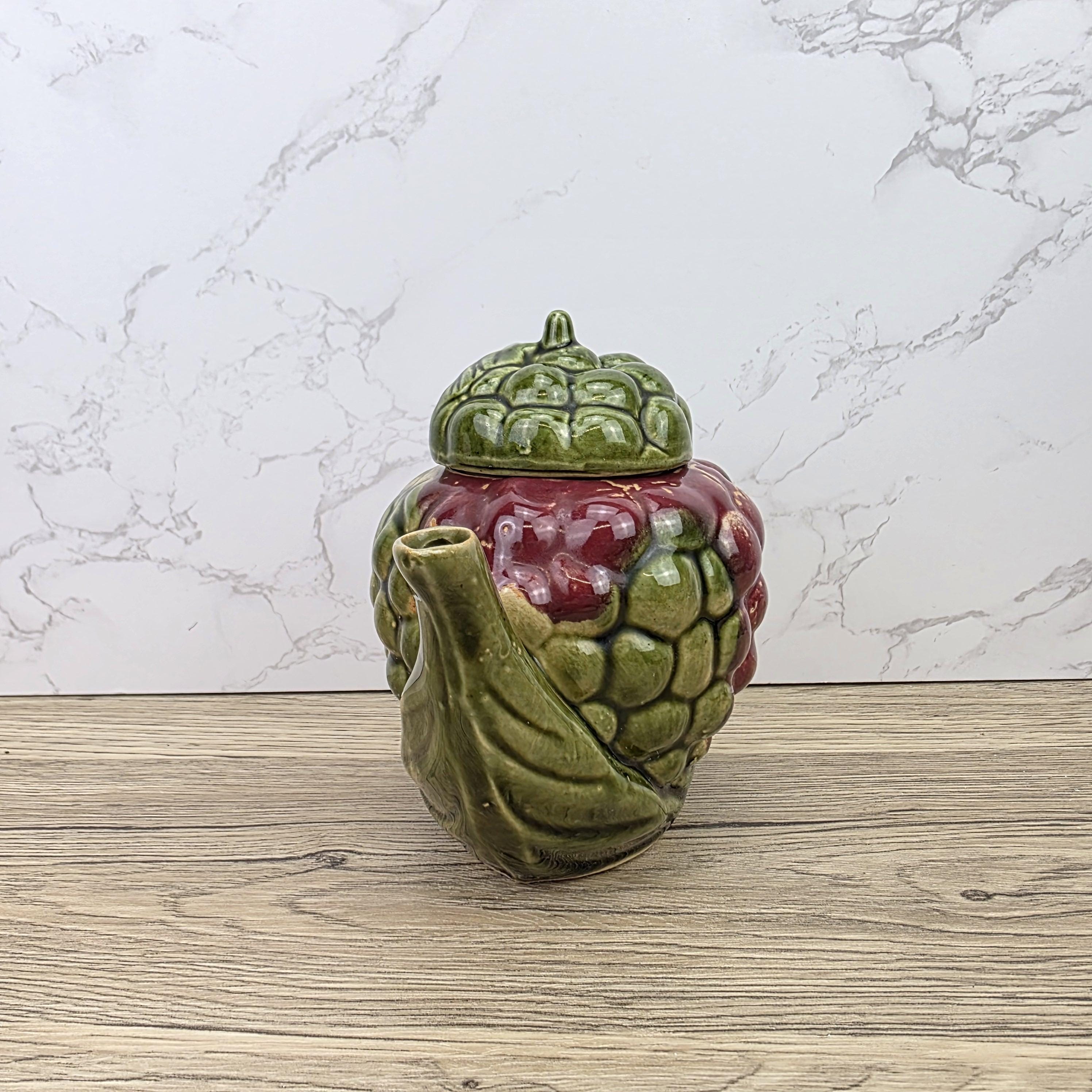Ceramic Grape Teapot Vintage English Pottery Majolica Style Decorative Tableware Collectible Kitchen Display