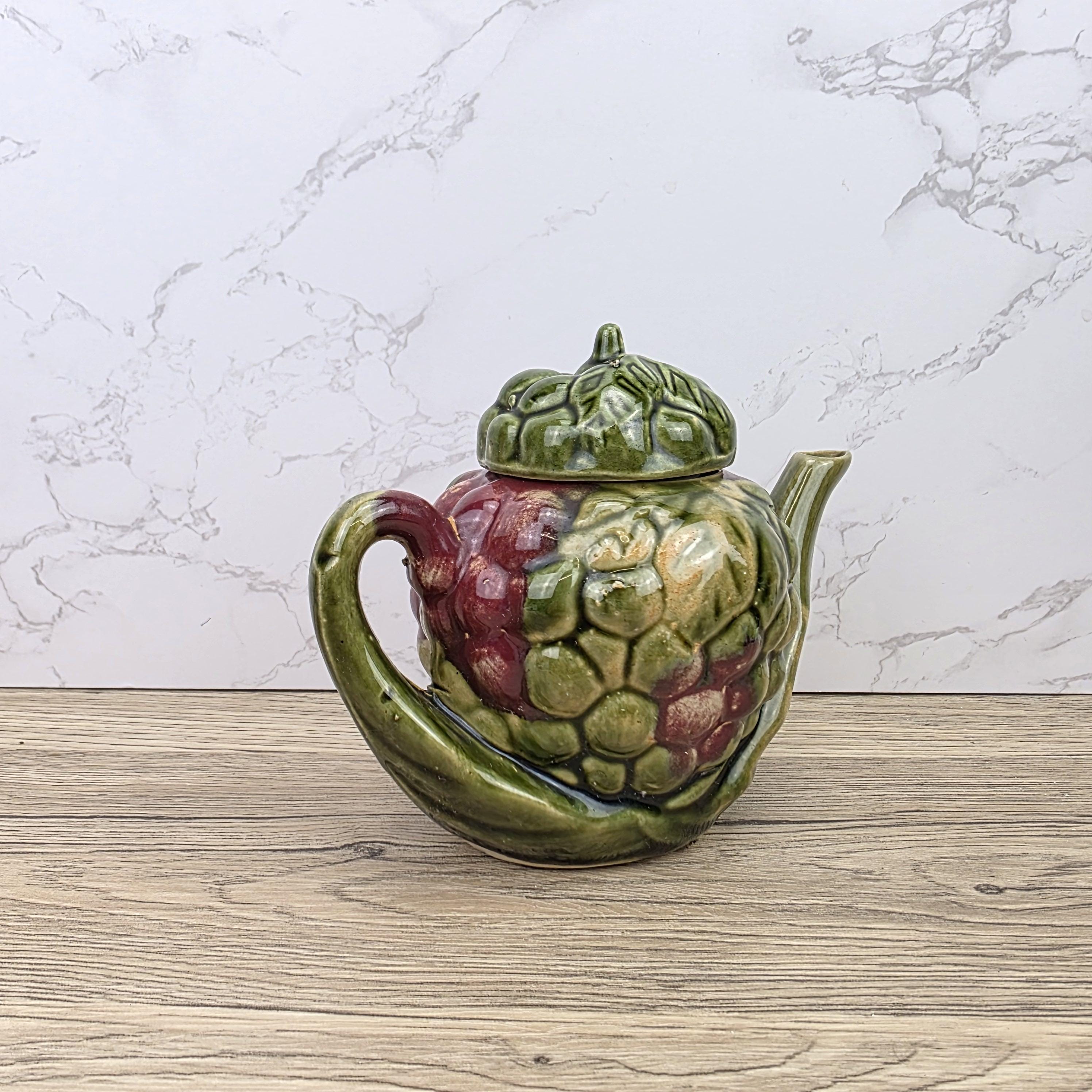 Ceramic Grape Teapot Vintage English Pottery Majolica Style Decorative Tableware Collectible Kitchen Display