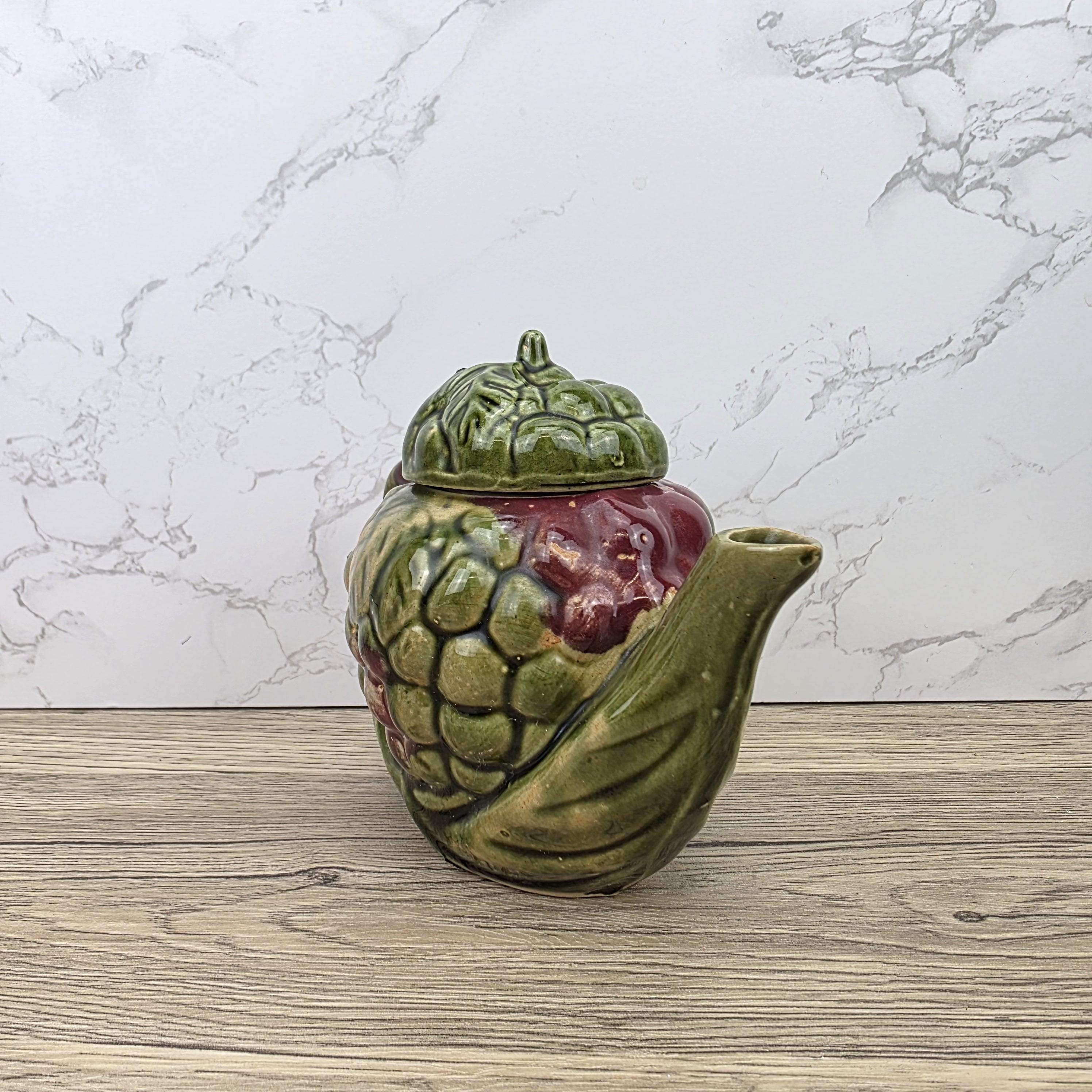 Ceramic Grape Teapot Vintage English Pottery Majolica Style Decorative Tableware Collectible Kitchen Display