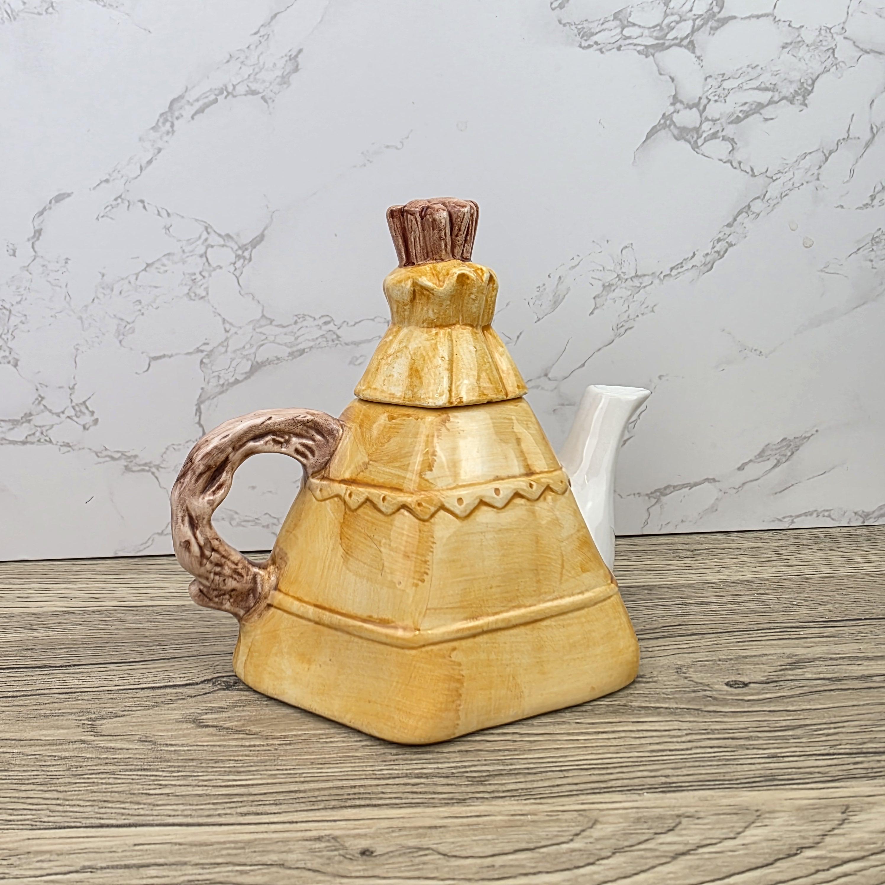 Figurative Tent Teapot Folk Art Ceramic Decorative Collectible Display Piece Vintage Style Ornamental