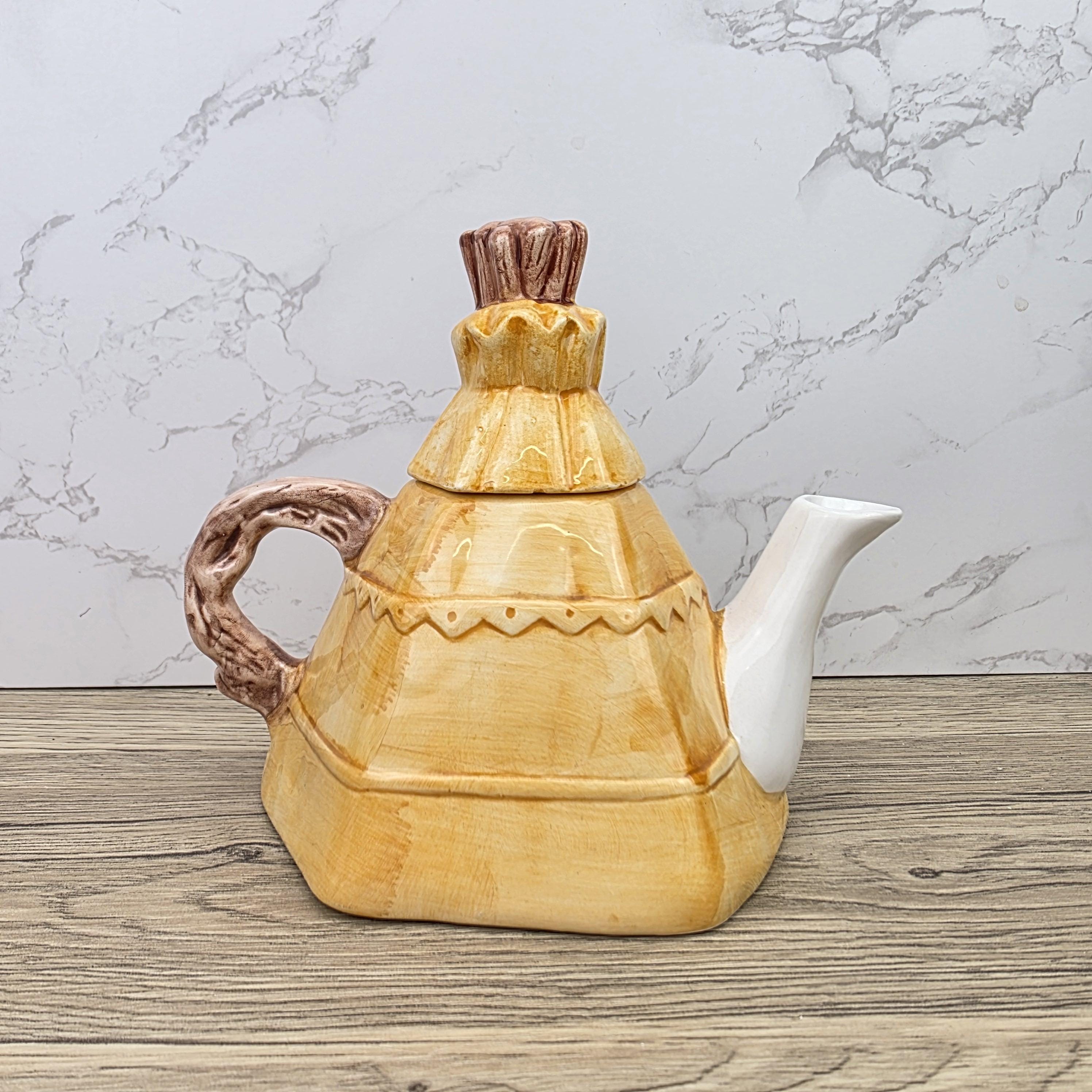 Figurative Tent Teapot Folk Art Ceramic Decorative Collectible Display Piece Vintage Style Ornamental