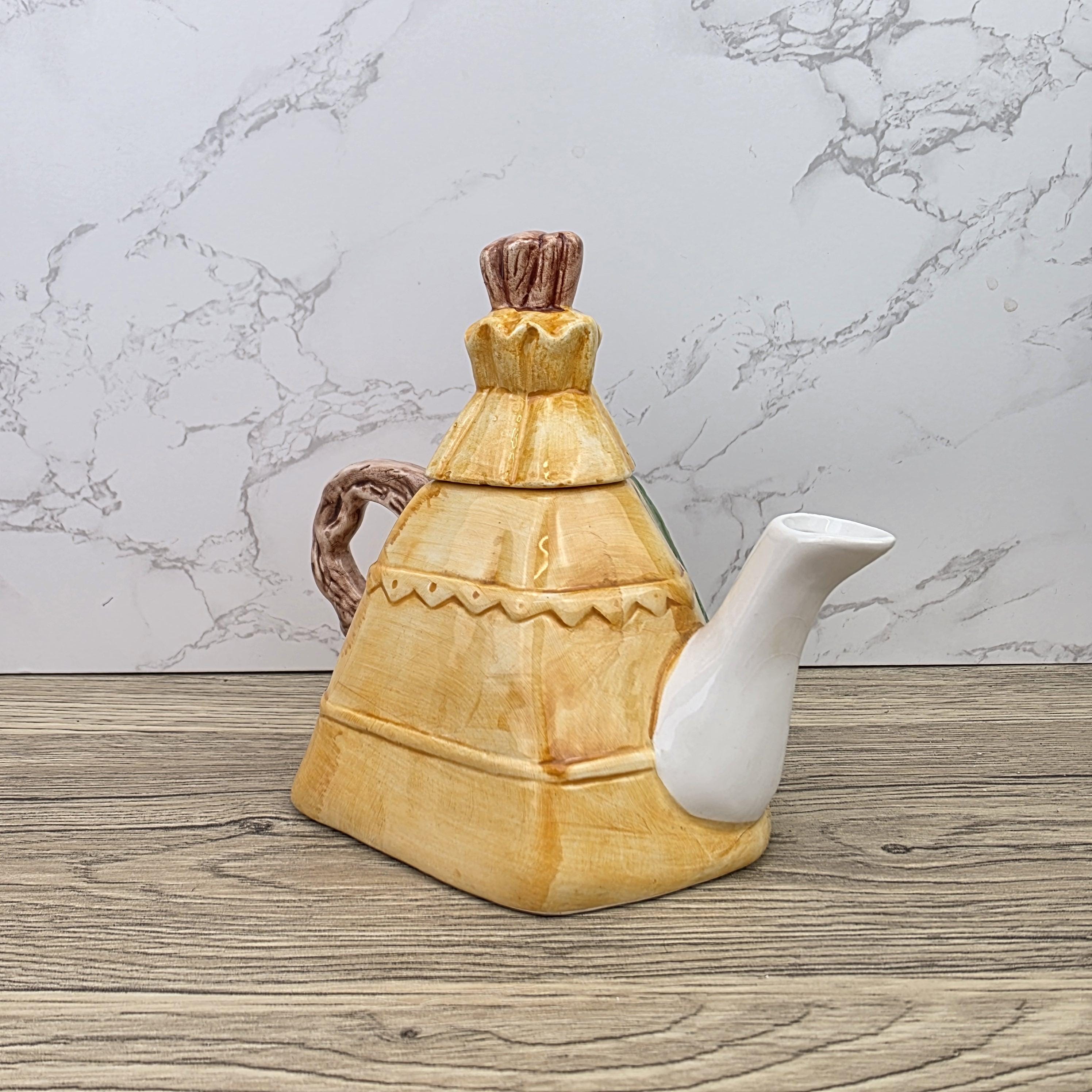Figurative Tent Teapot Folk Art Ceramic Decorative Collectible Display Piece Vintage Style Ornamental