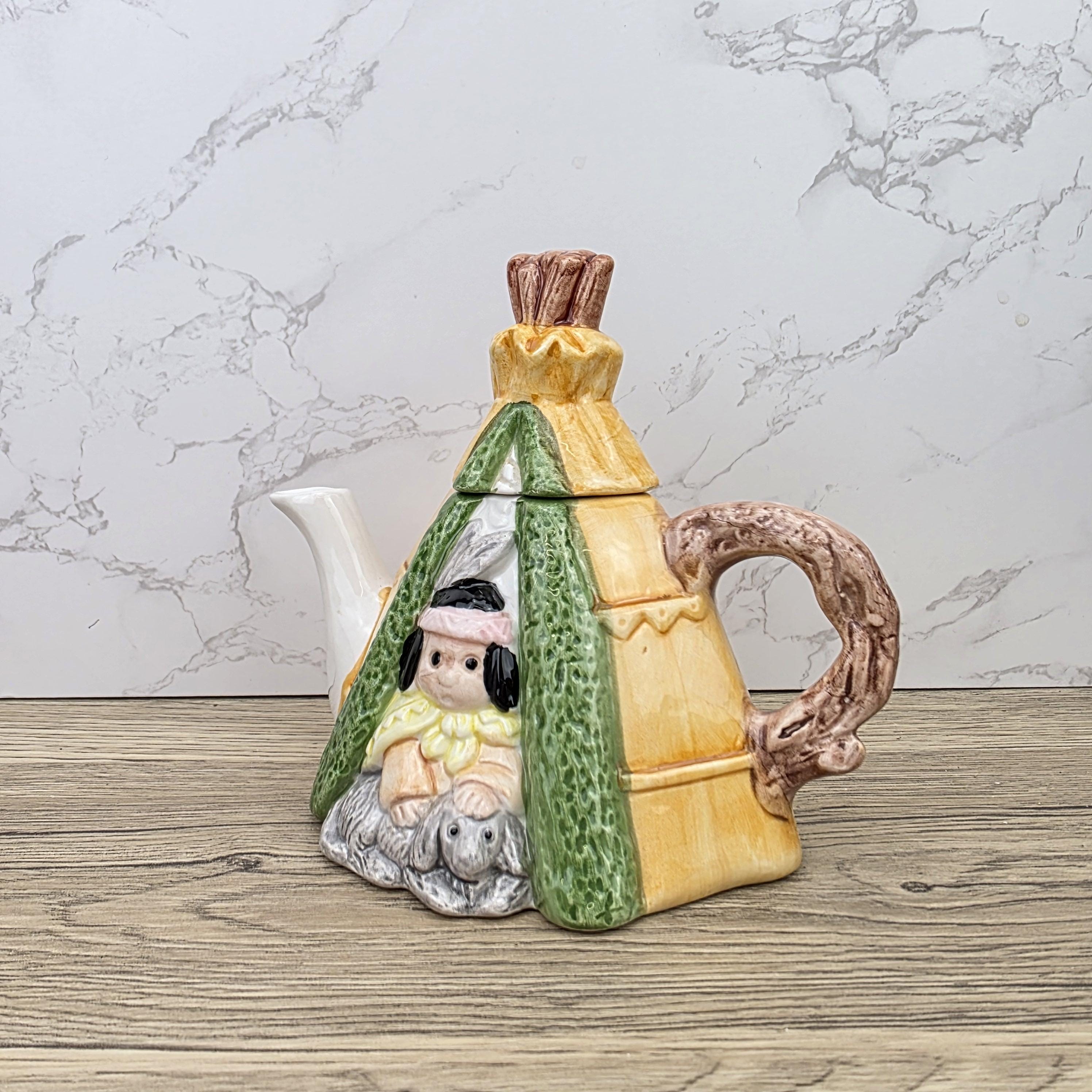 Figurative Tent Teapot Folk Art Ceramic Decorative Collectible Display Piece Vintage Style Ornamental